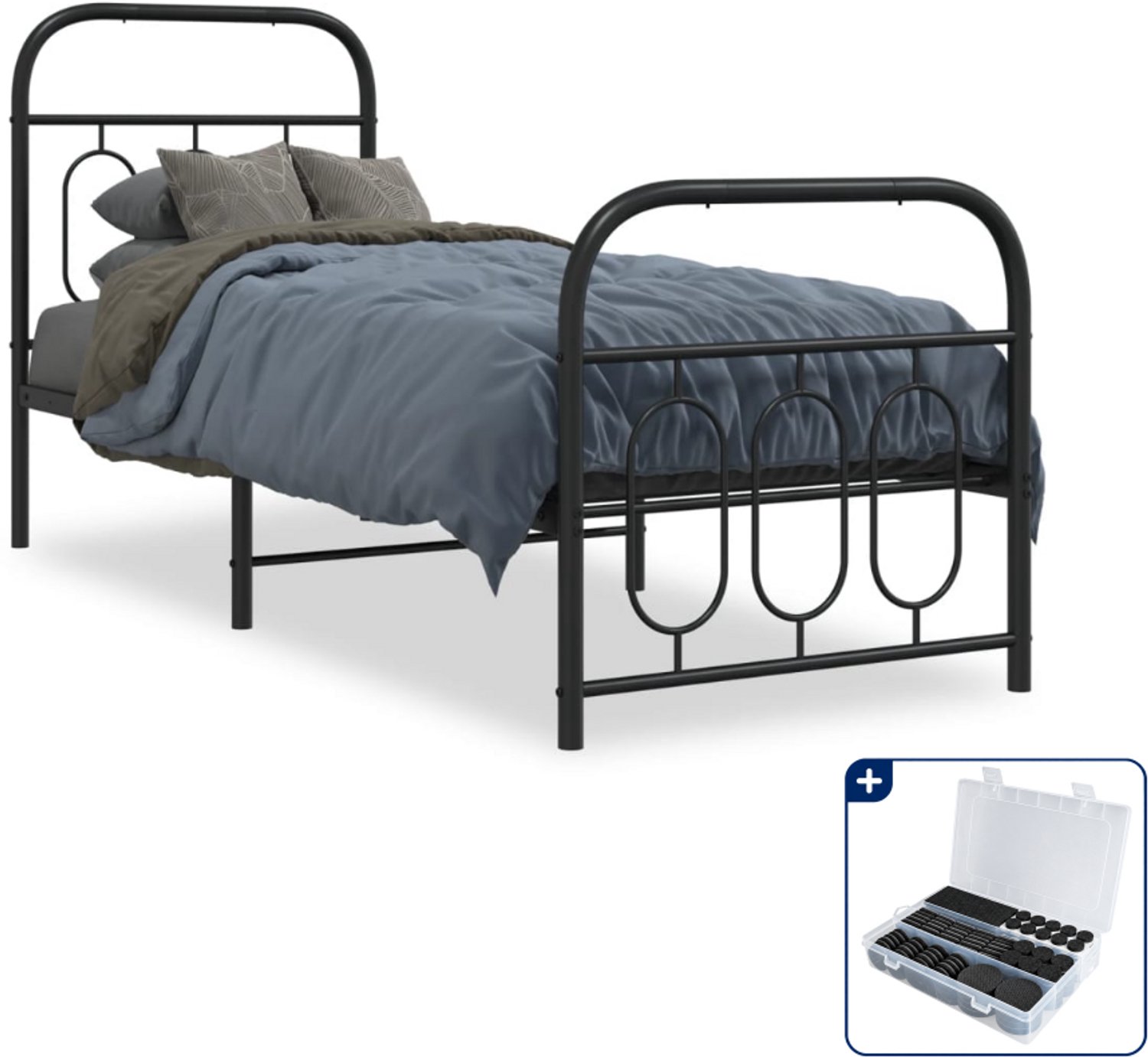 vidaXL bedframe - 75 x 190 cm - staal - zwart - Inclusief antikrasvilt 177-delig