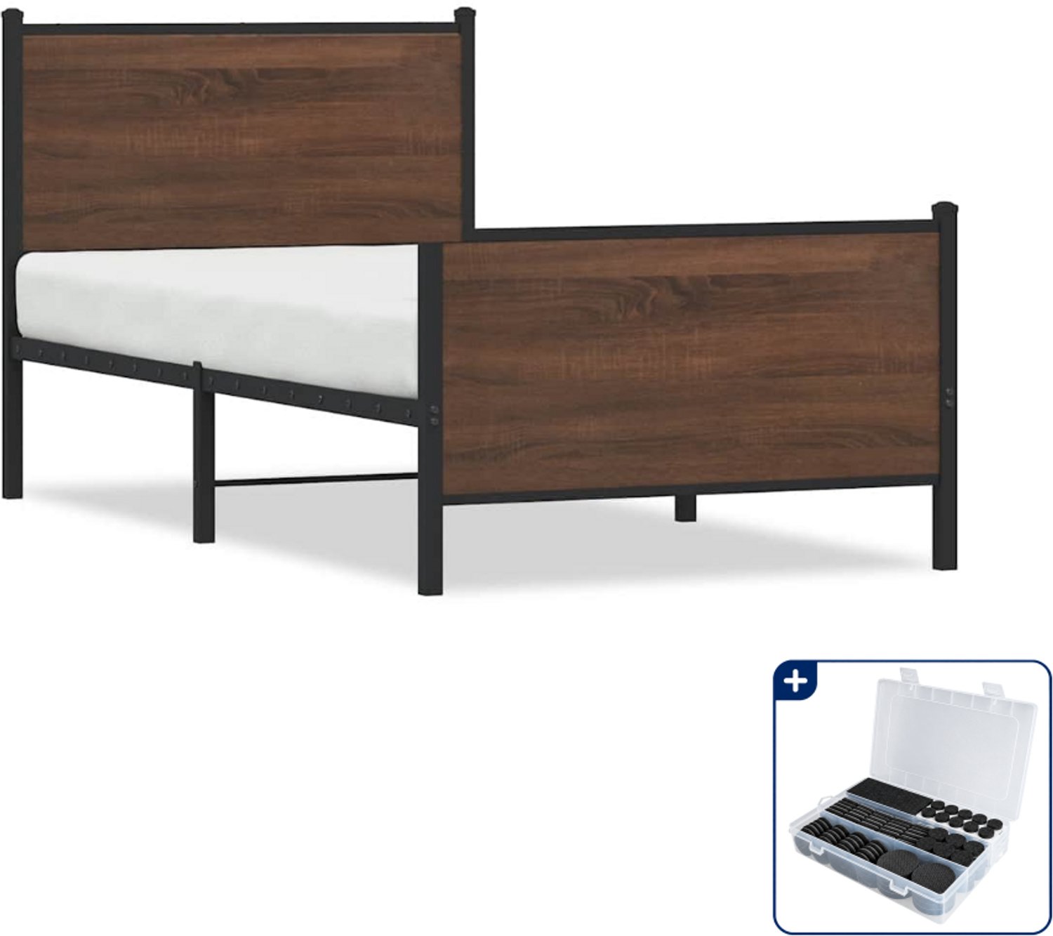 vidaXL bedframe - 80 x 200 cm - staal - bruineiken - Inclusief antikrasvilt 177-delig