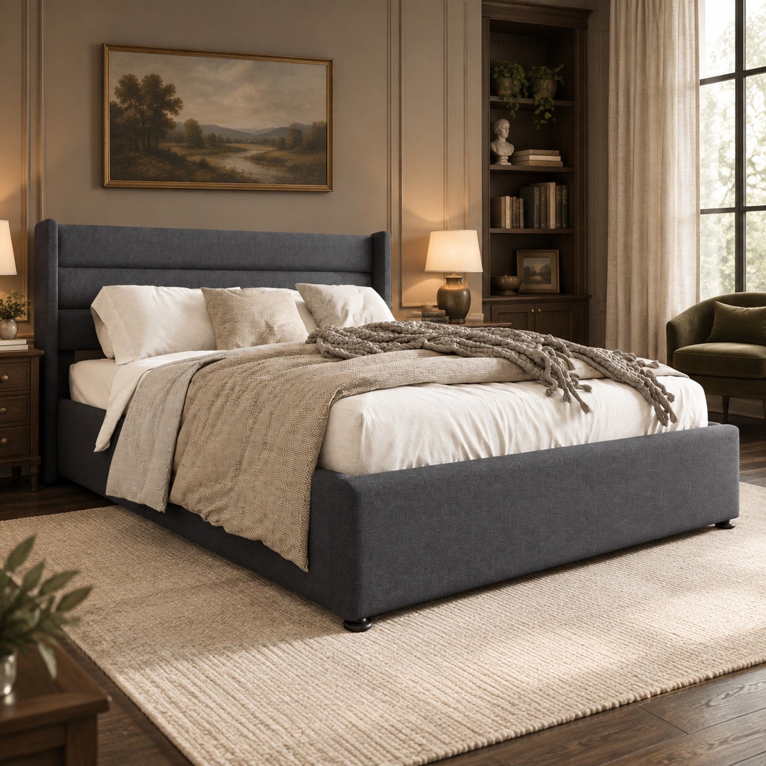 Maisentiel Gestoffeerd opbergbed 140 x 200 cm – grijs – hydraulische lattenbodem