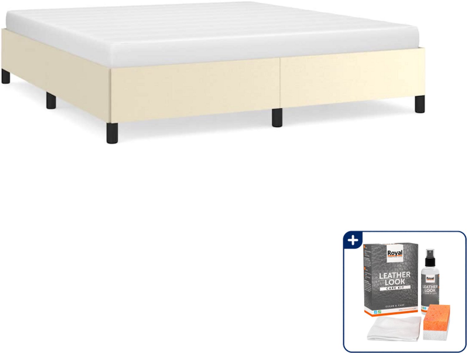 vidaXL bedframe - Kingsize - 180 x 200 cm - kunstleer - crème - Inclusief onderhoudsset voor kunstleer 150 ml