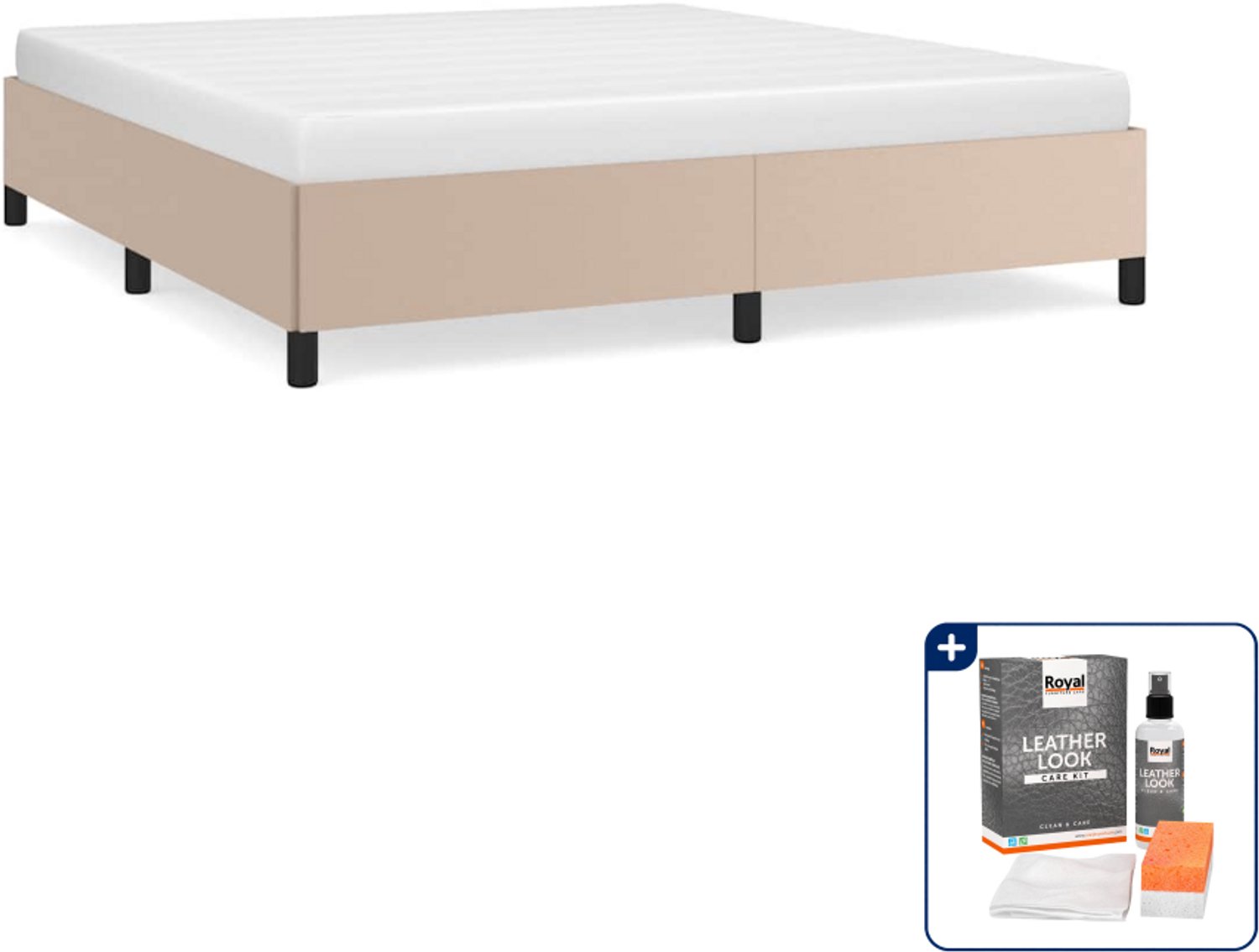 vidaXL Queensize bedframe - 160 x 200 cm - kunstleer - cappuccino - Inclusief onderhoudsset voor kunstleer 150 ml Bruin