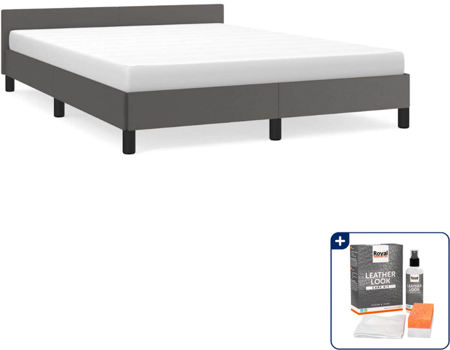 vidaXL bedframe - 140 x 190 cm - kunstleer - grijs - Inclusief onderhoudsset voor kunstleer 150 ml