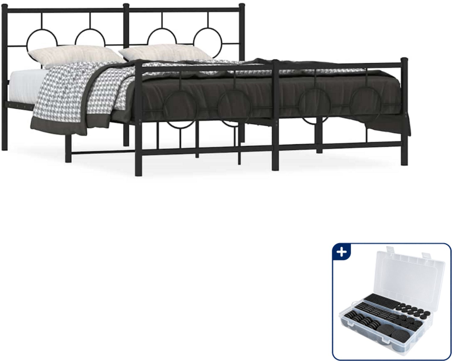 vidaXL Bedframe - 150 x 200 cm - staal - zwart - Inclusief antikrasvilt 177-delig