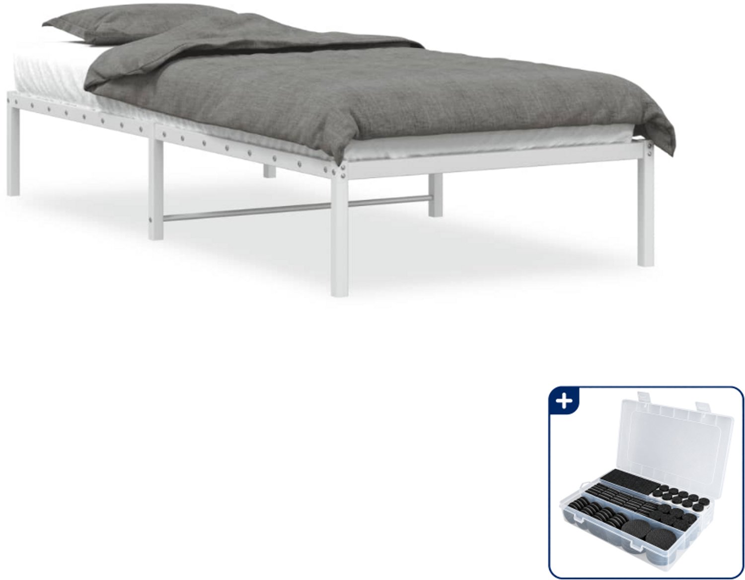 vidaXL bedframe - 90 x 190 cm - staal - wit - Inclusief antikrasvilt 177-delig