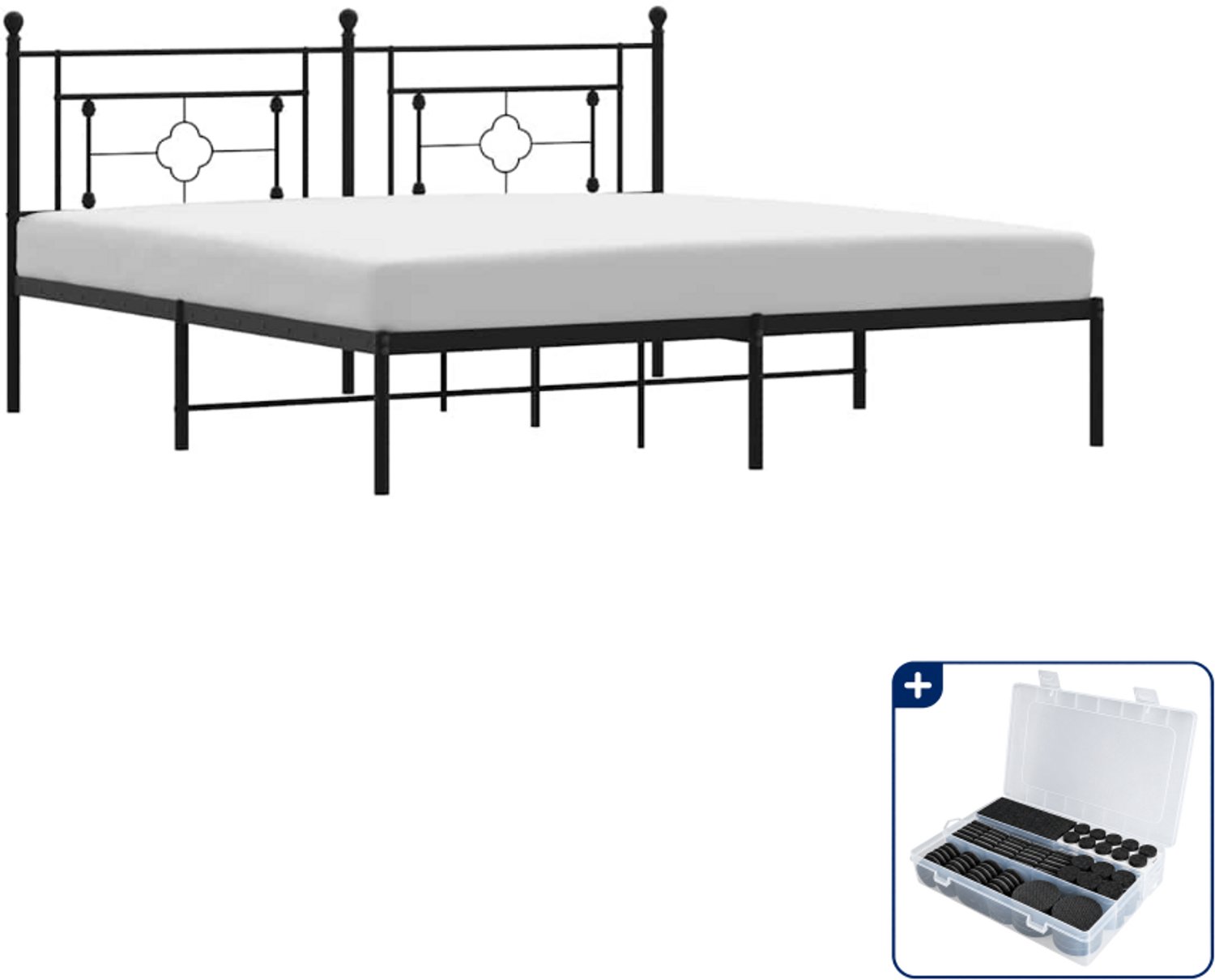 vidaXL Bedframe met hoofdbord - 183 x 213 cm - metaal - zwart - Inclusief antikrasvilt 177-delig
