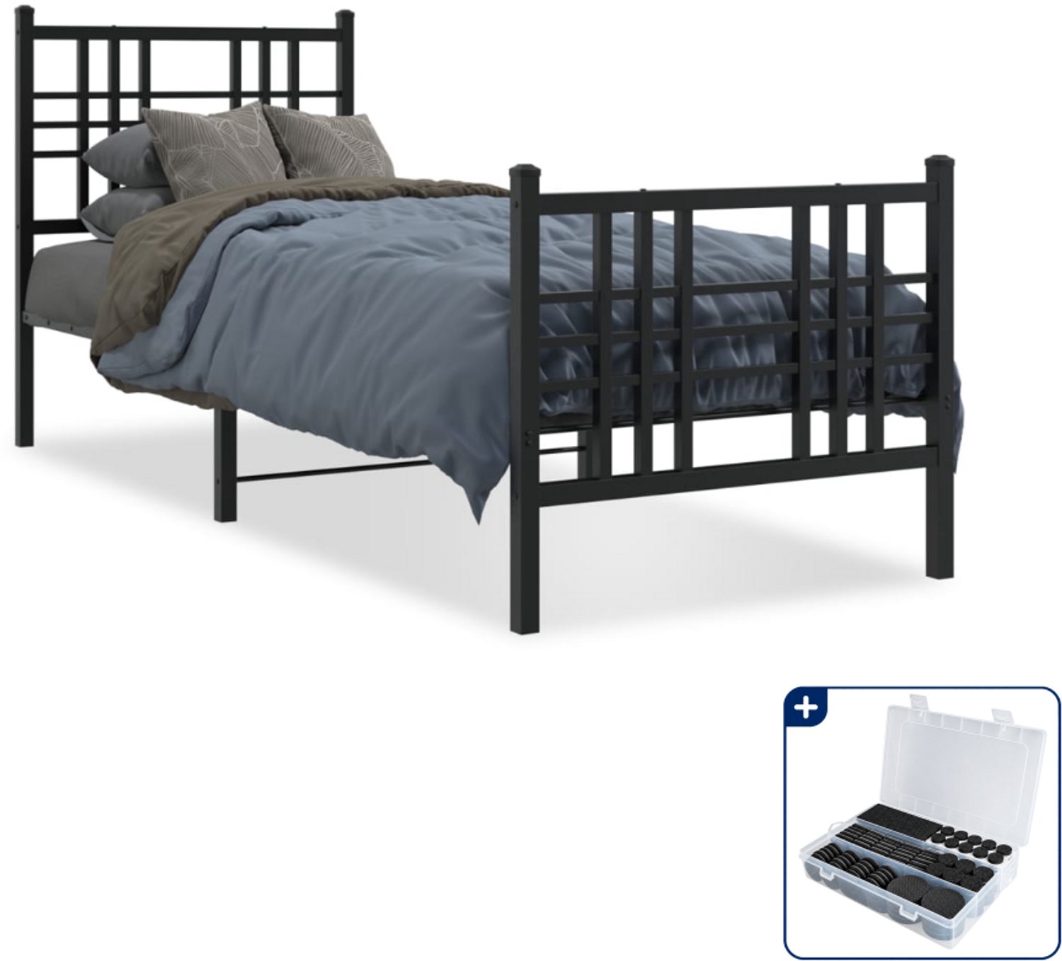 vidaXL bedframe - 75 x 190 cm - staal - zwart - Inclusief antikrasvilt 177-delig