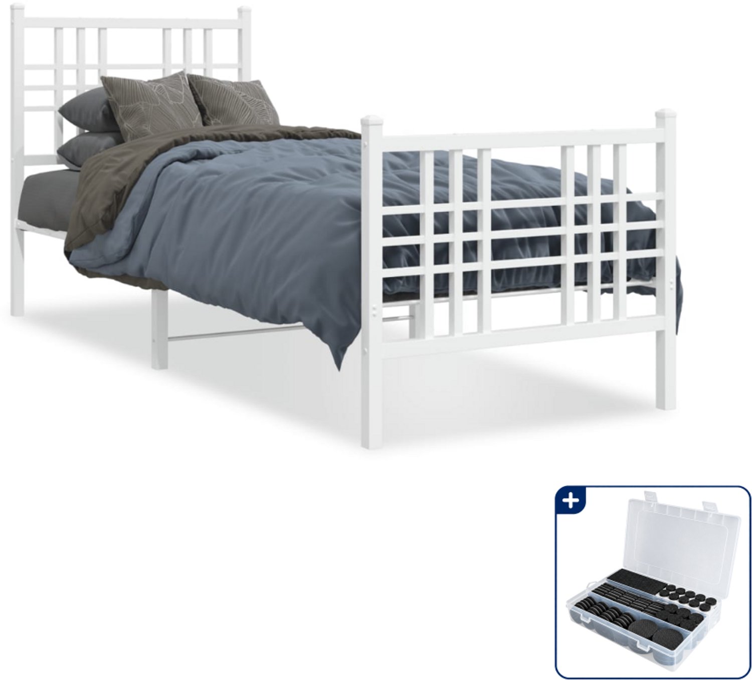 vidaXL Bedframe - 80 x 200 cm - staal - wit - Inclusief antikrasvilt 177-delig
