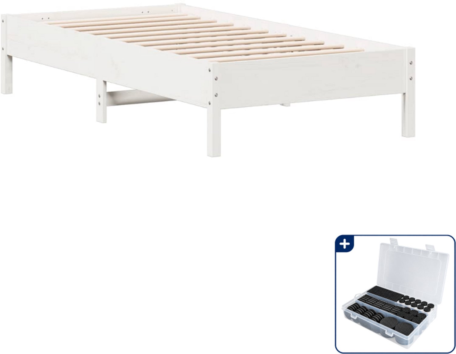 vidaXL bedframe 90 x 190 cm - massief grenenhout - wit - Inclusief antikrasvilt 177-delig