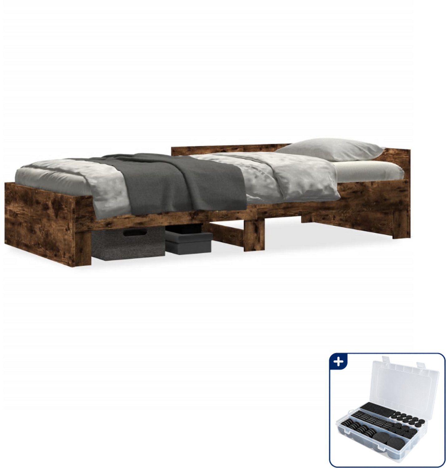 vidaXL bedframe - 100 x 200 cm - bewerkt hout - gerookt eiken - Inclusief antikrasvilt 177-delig Bruin