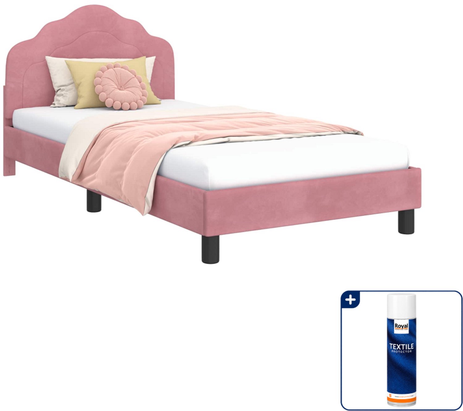 vidaXL kinderbedframe - 90 x 200 cm - fluweel - roze - Inclusief textielbeschermer 500 ml