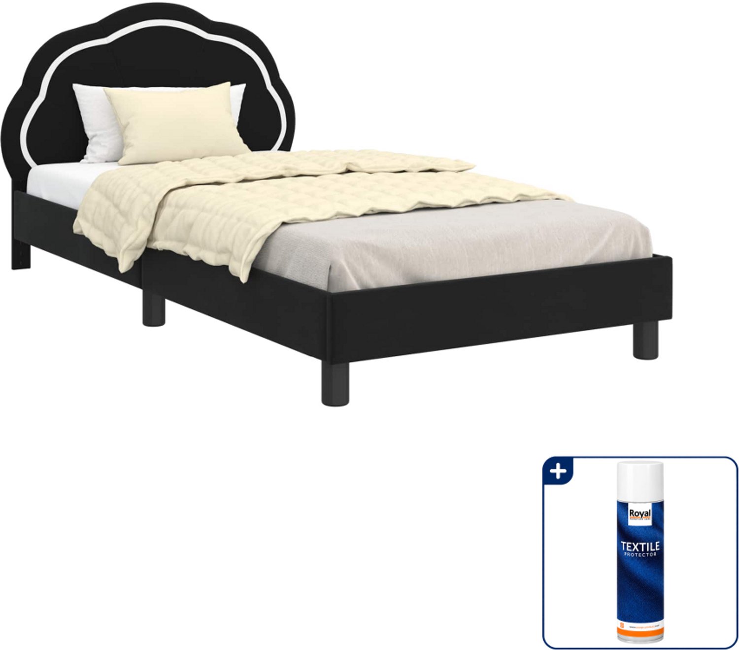 vidaXL kinderbedframe - 90 x 190 cm - fluweel - zwart - Inclusief textielbeschermer 500 ml