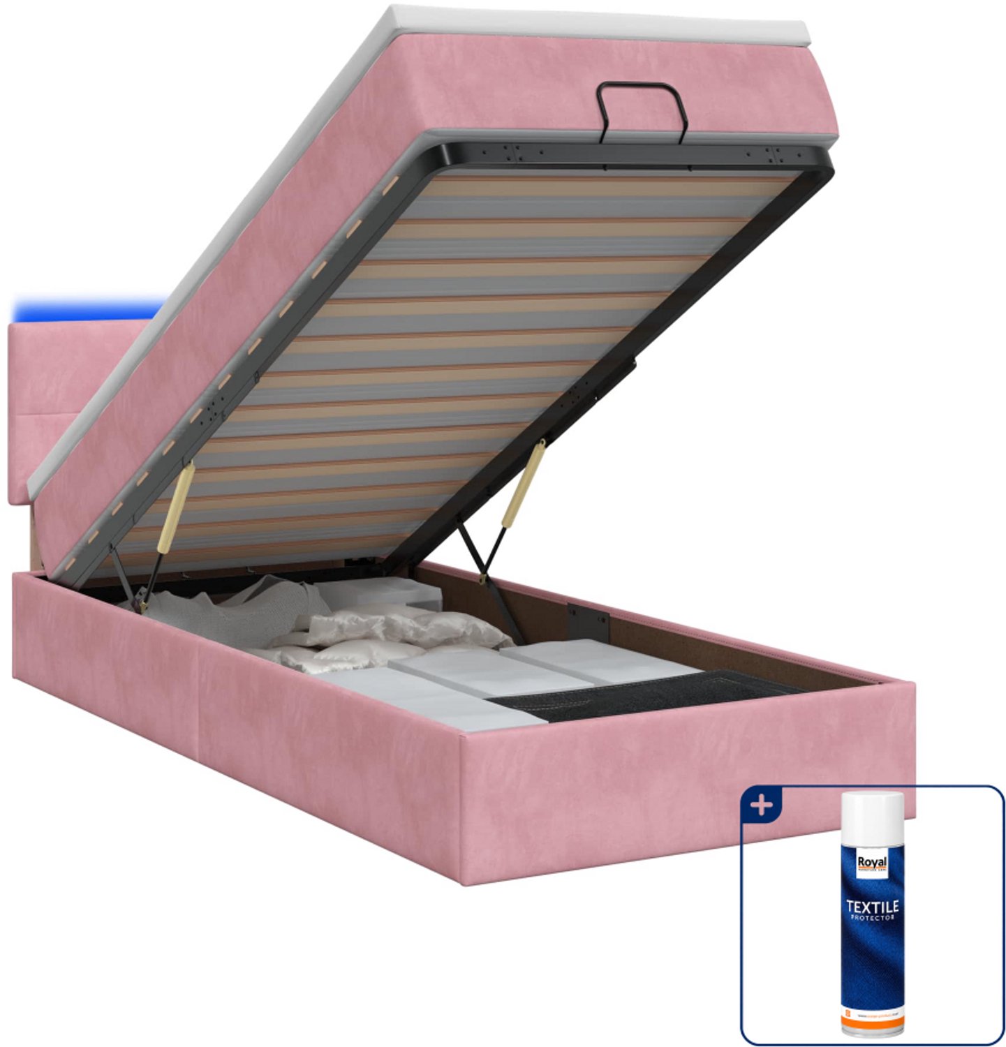 vidaXL ottoman bed - 100 x 200 cm - fluweel - roze - Inclusief textielbeschermer 500 ml