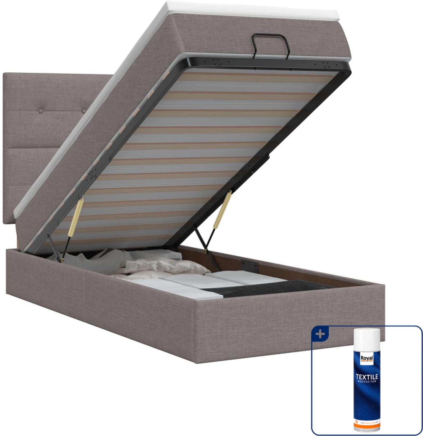 vidaXL ottoman bed met matras - 80 x 200 cm - stof - taupe - Inclusief textielbeschermer 500 ml