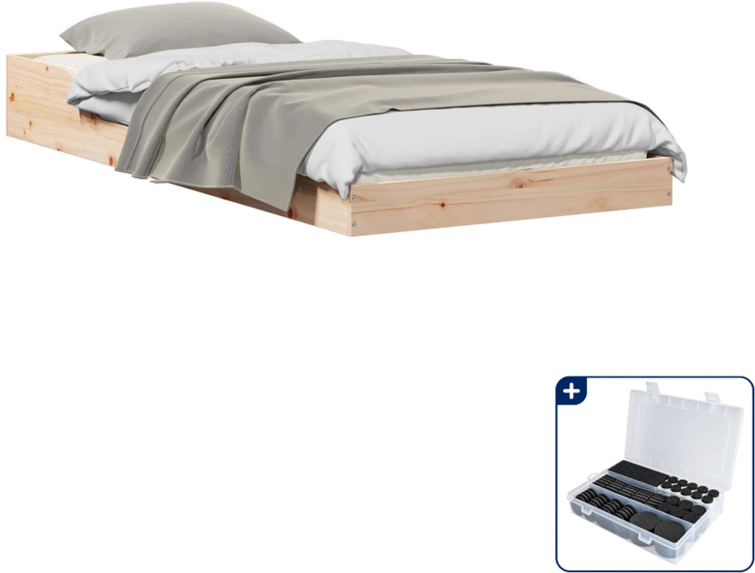 vidaXL bedframe - 90 x 220 cm - massief grenenhout - naturel - Inclusief antikrasvilt 177-delig Bruin