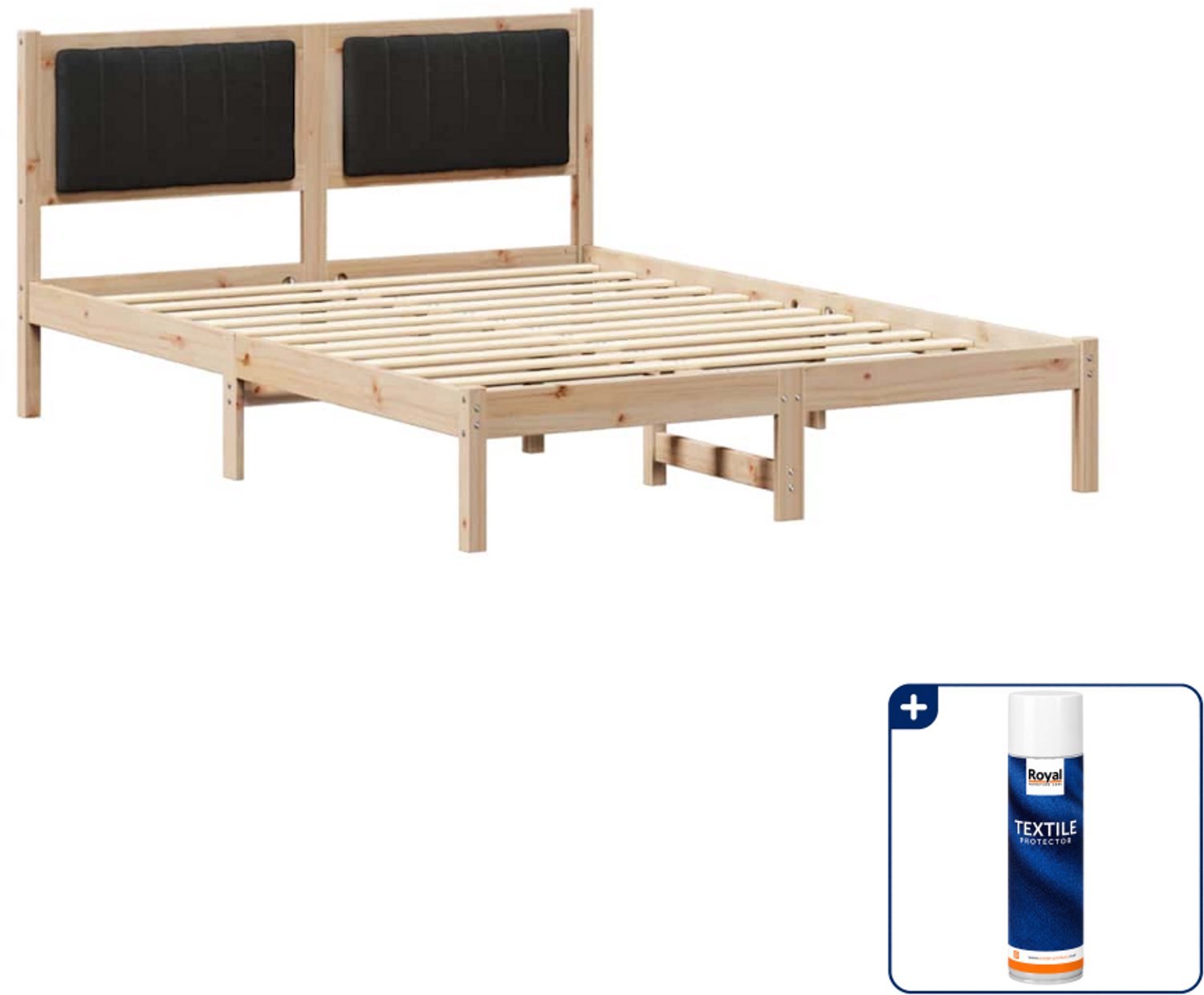 vidaXL Bedframe - 135 x 190 cm - zwart - Inclusief textielbeschermer 500 ml Bruin