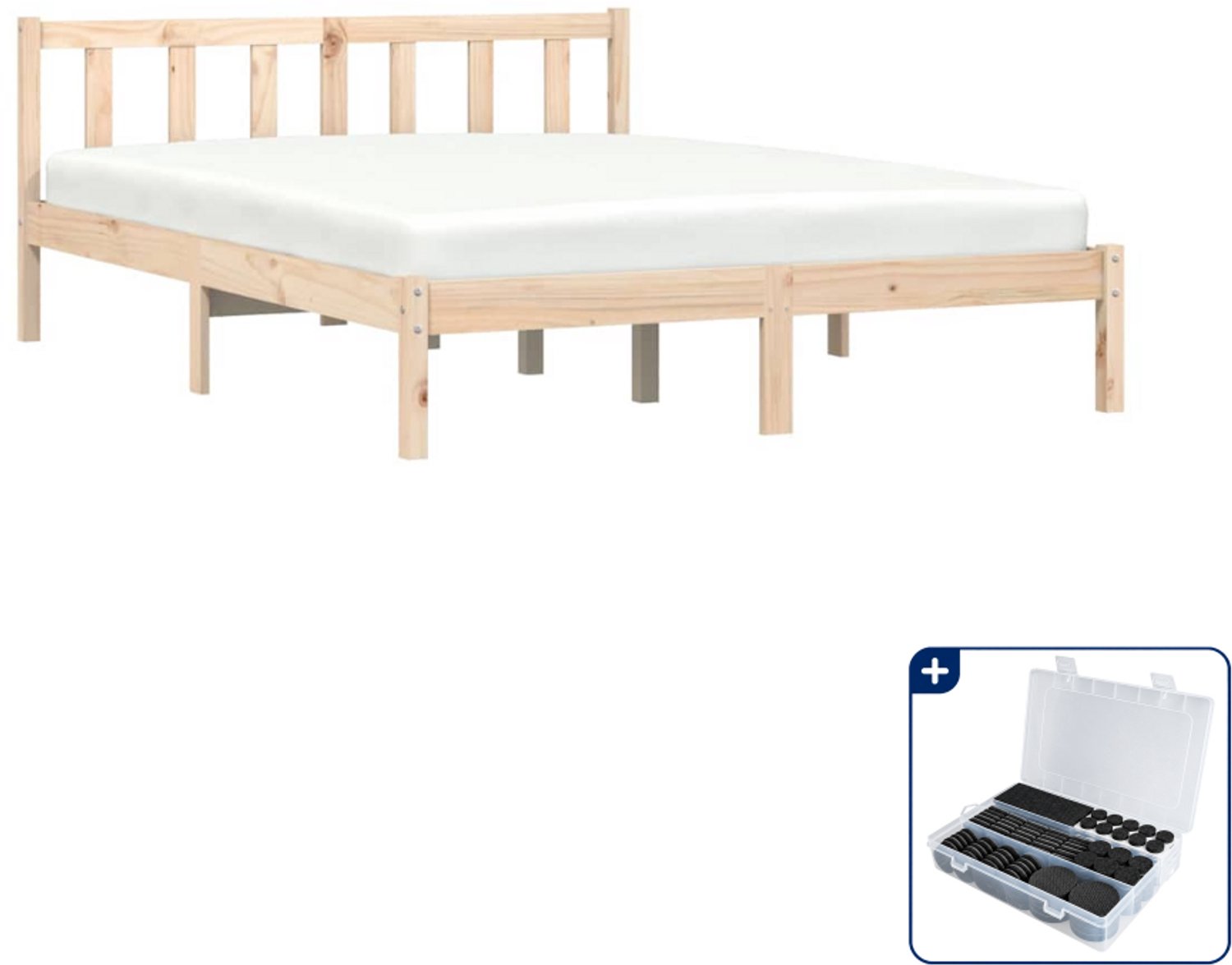 vidaXL bedframe - 152 x 203 cm - massief vurenhout - naturel - Inclusief antikrasvilt 177-delig Bruin
