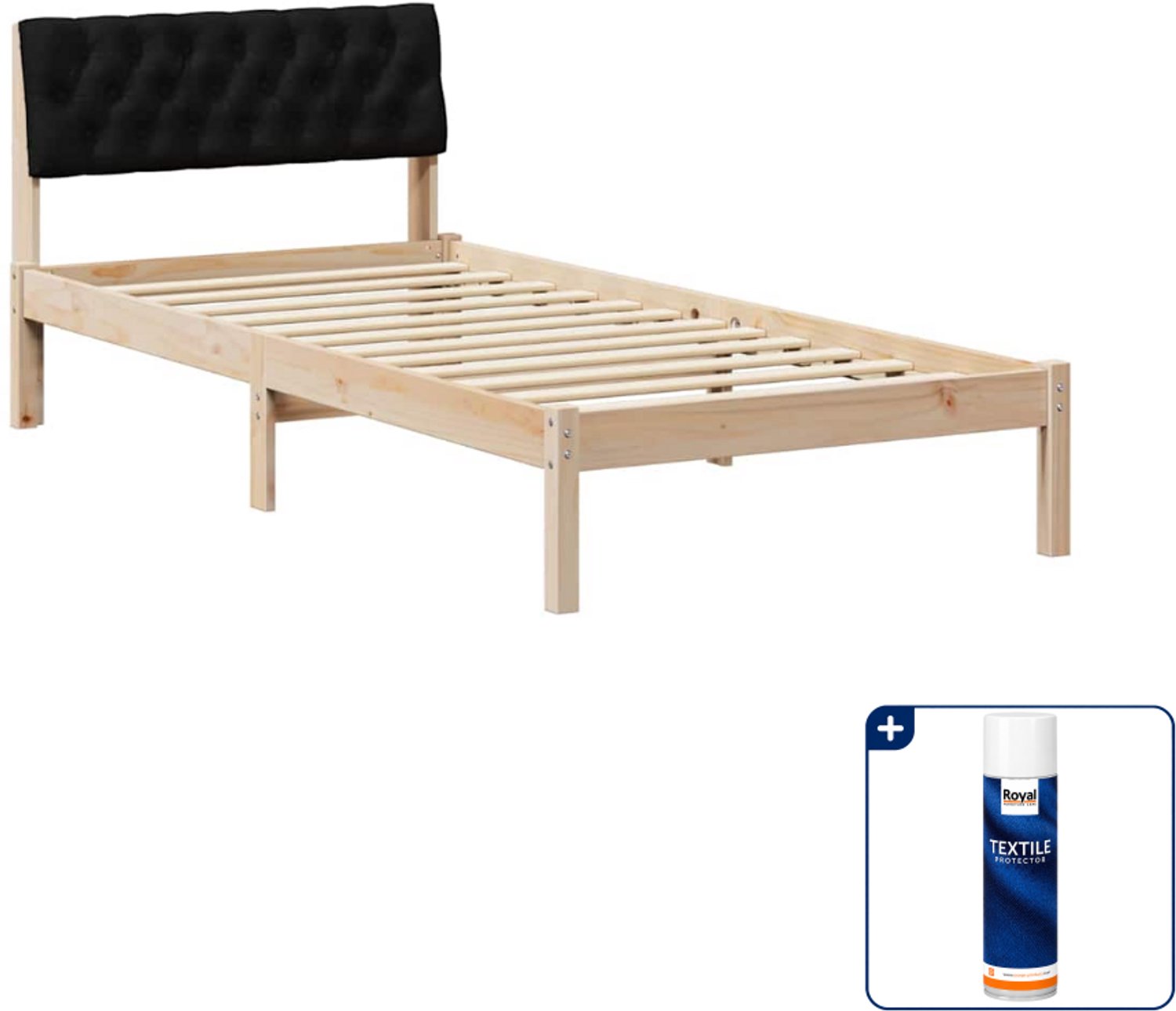 vidaXL bedframe - 90 x 190 cm - massief grenenhout - bruin en zwart - Inclusief textielbeschermer 500 ml