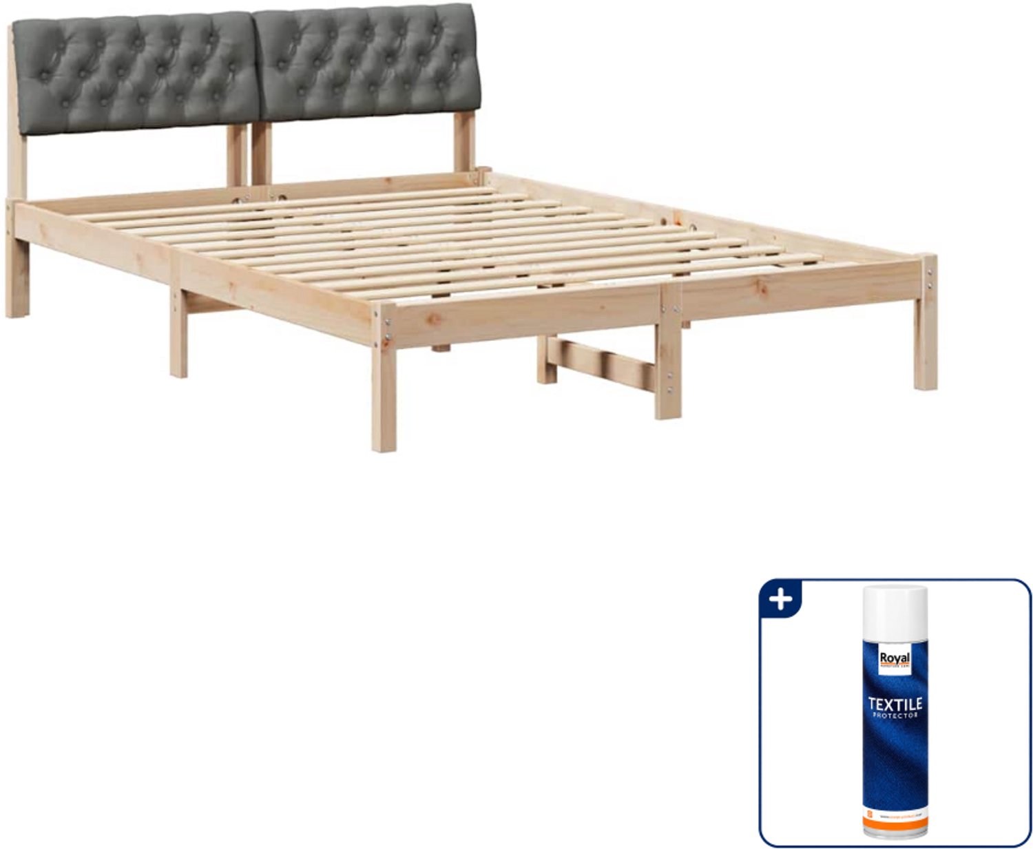 vidaXL bedframe - 140 x 190 cm - massief grenenhout - bruin/donkergrijs - Inclusief textielbeschermer 500 ml