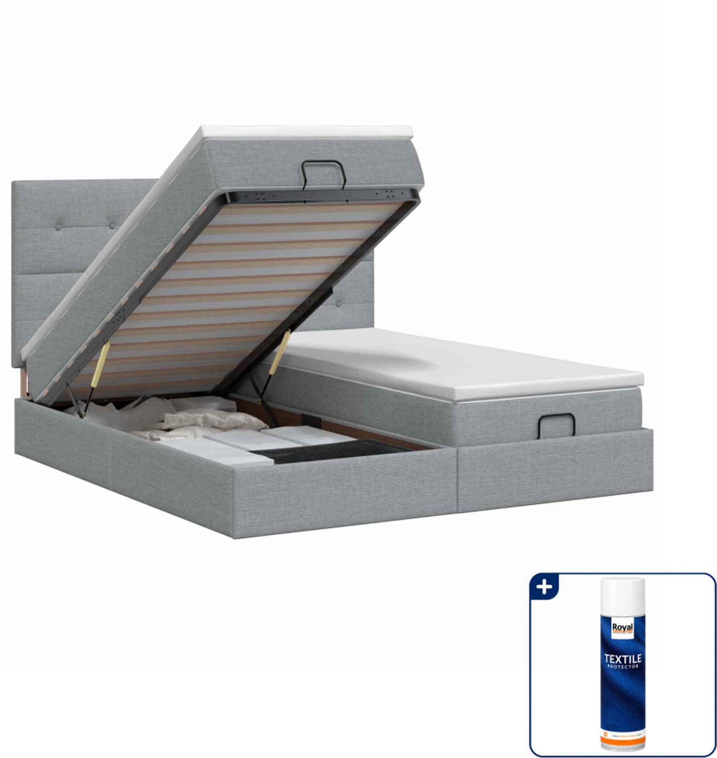vidaXL ottoman bed met matras 2 st - Kingsize - 180 x 200 cm - stof - Inclusief textielbeschermer 500 ml Lichtgrijs