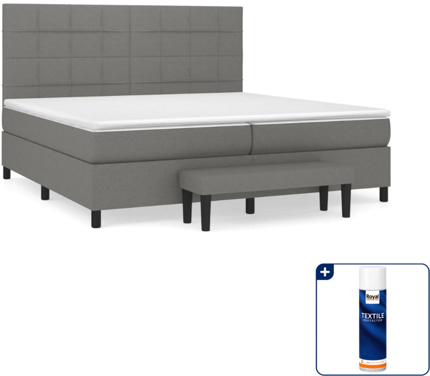vidaXL boxspring met matras - 200 x 200 cm - stof - donkergrijs - Inclusief textielbeschermer 500 ml