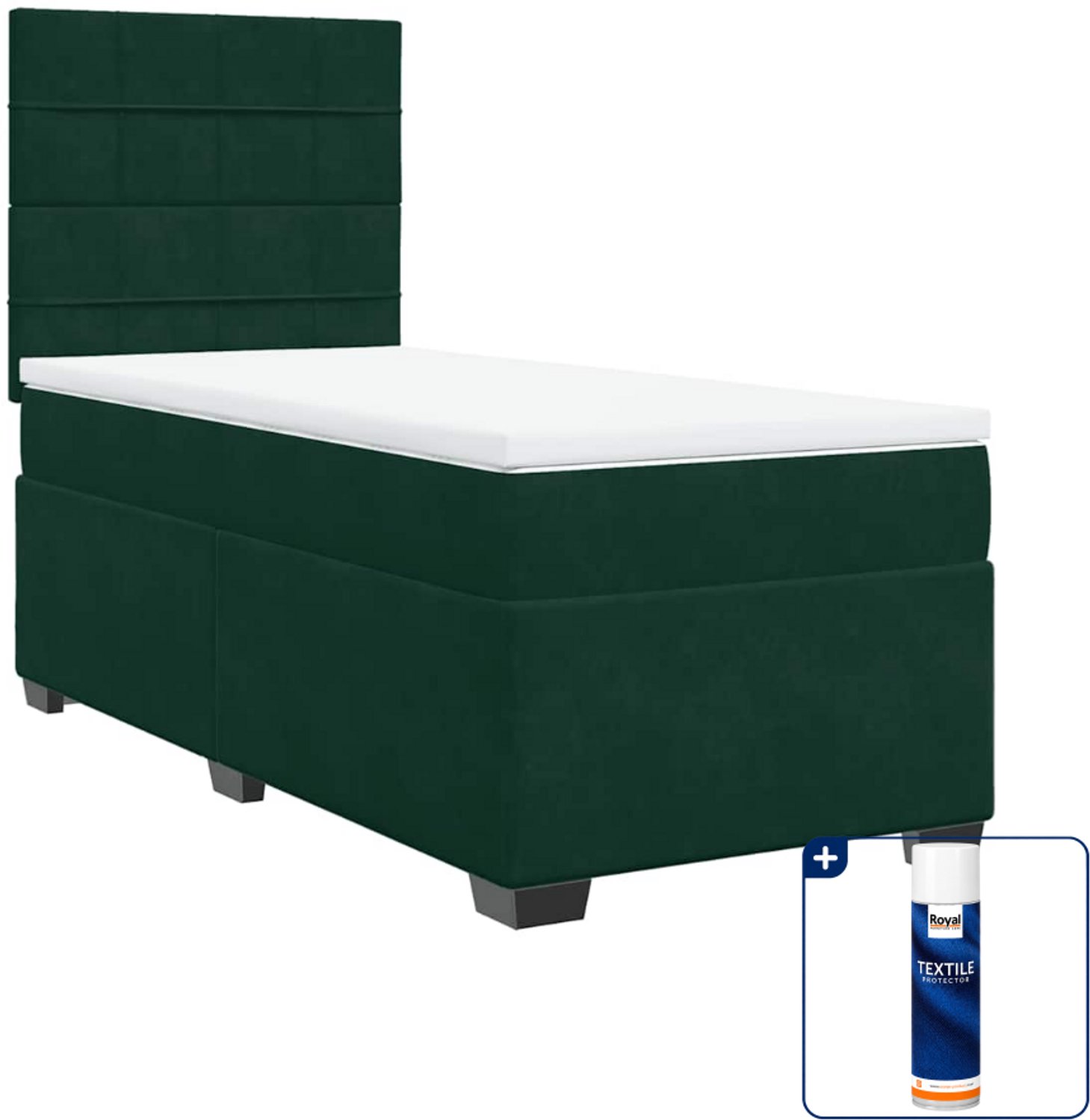 vidaXL boxspring met matras - 100 x 200 cm - fluweel - donkergroen - Inclusief textielbeschermer 500 ml