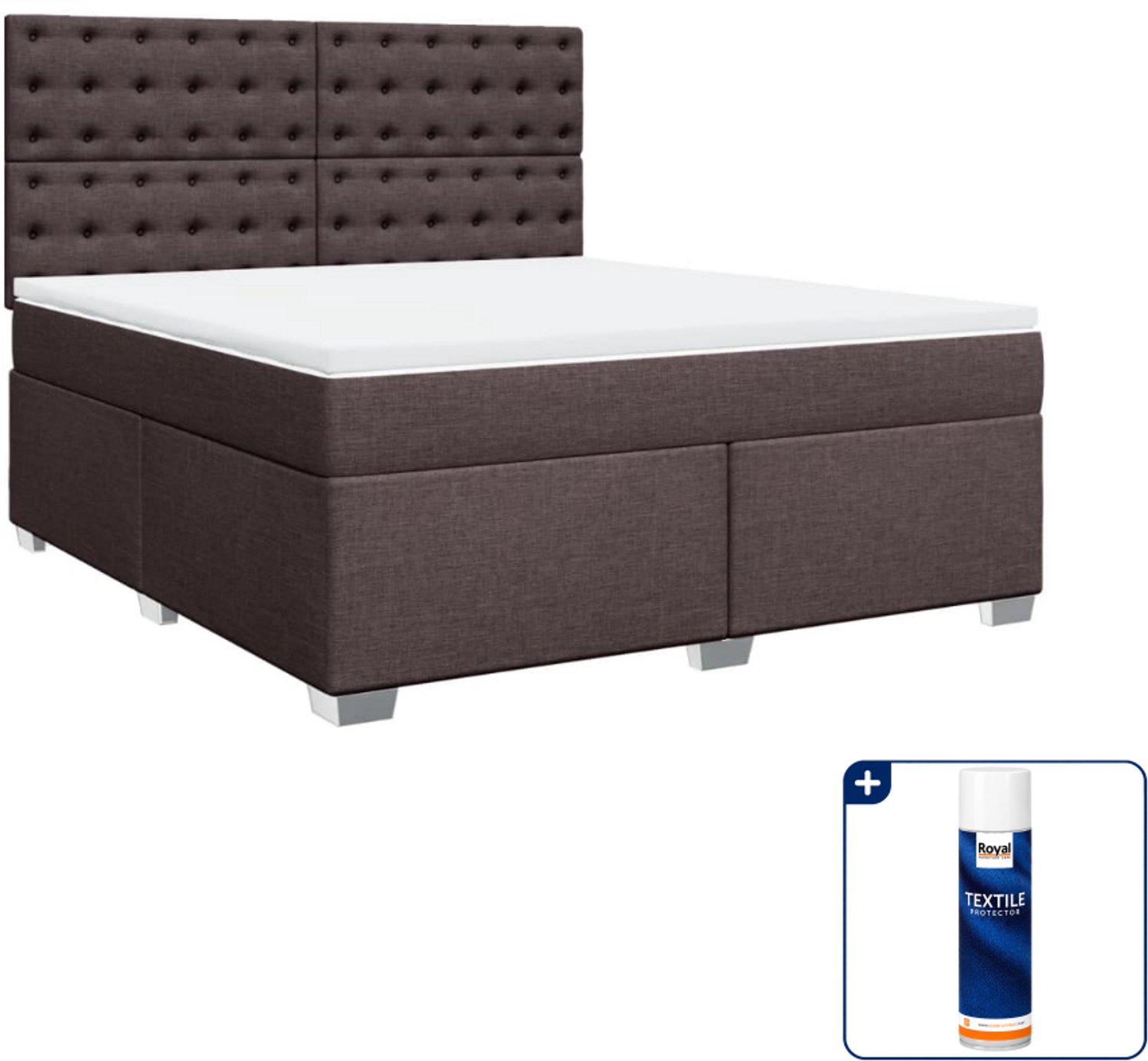 vidaXL Kingsize boxspring - 180 x 200 cm - donkerbruin - Inclusief textielbeschermer 500 ml