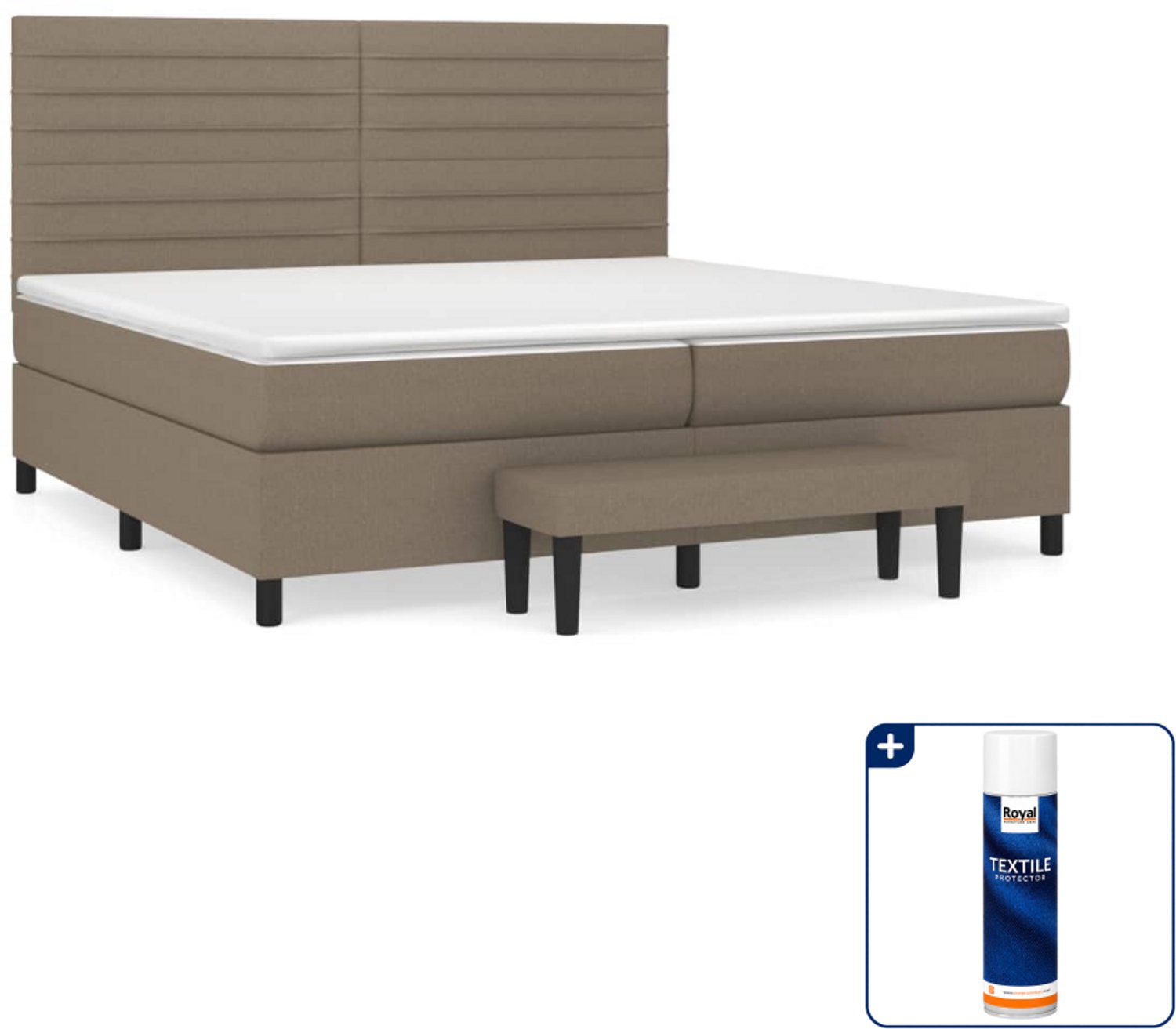 vidaXL boxspring met matras - Super kingsize - 200 x 200 cm - taupe - Inclusief textielbeschermer 500 ml