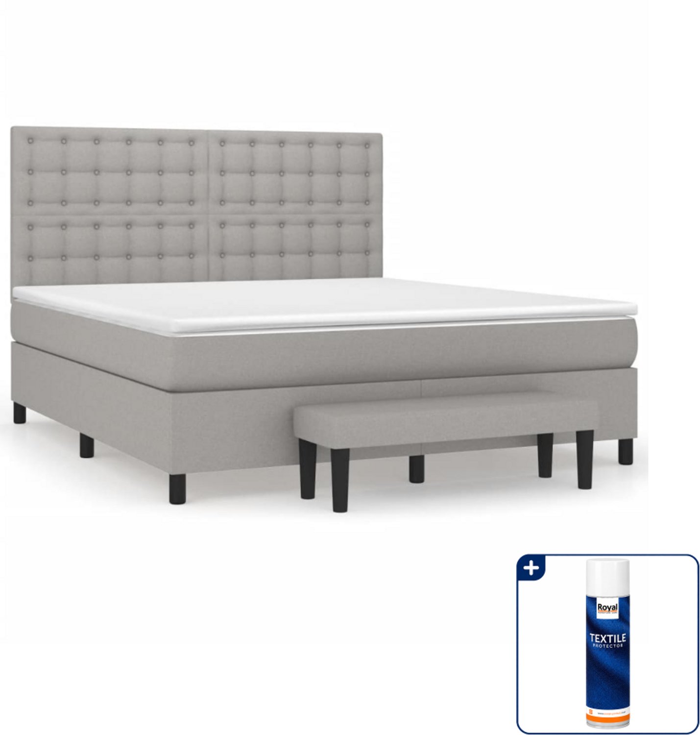 vidaXL Queensize boxspring met matras en bankje - lichtgrijs - Inclusief textielbeschermer 500 ml