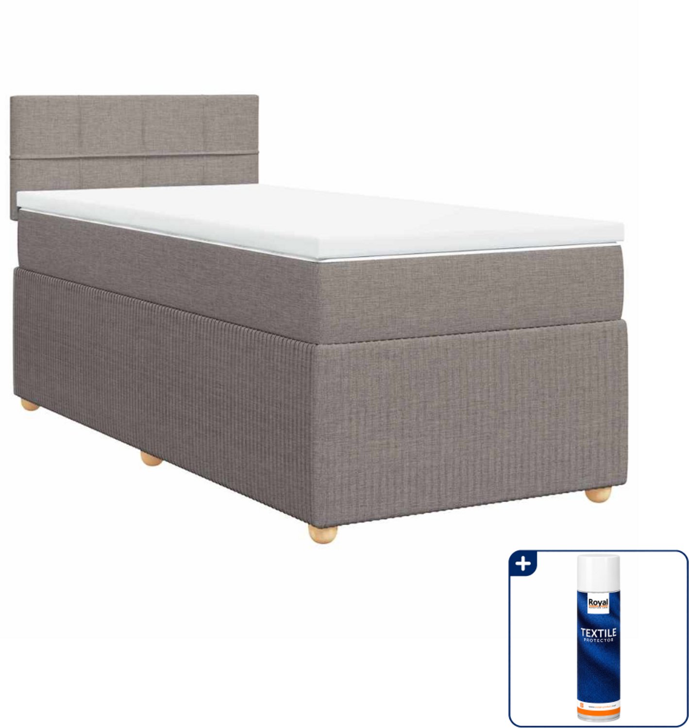 vidaXL boxspring met matras - 90 x 190 cm - stof - taupe - Inclusief textielbeschermer 500 ml