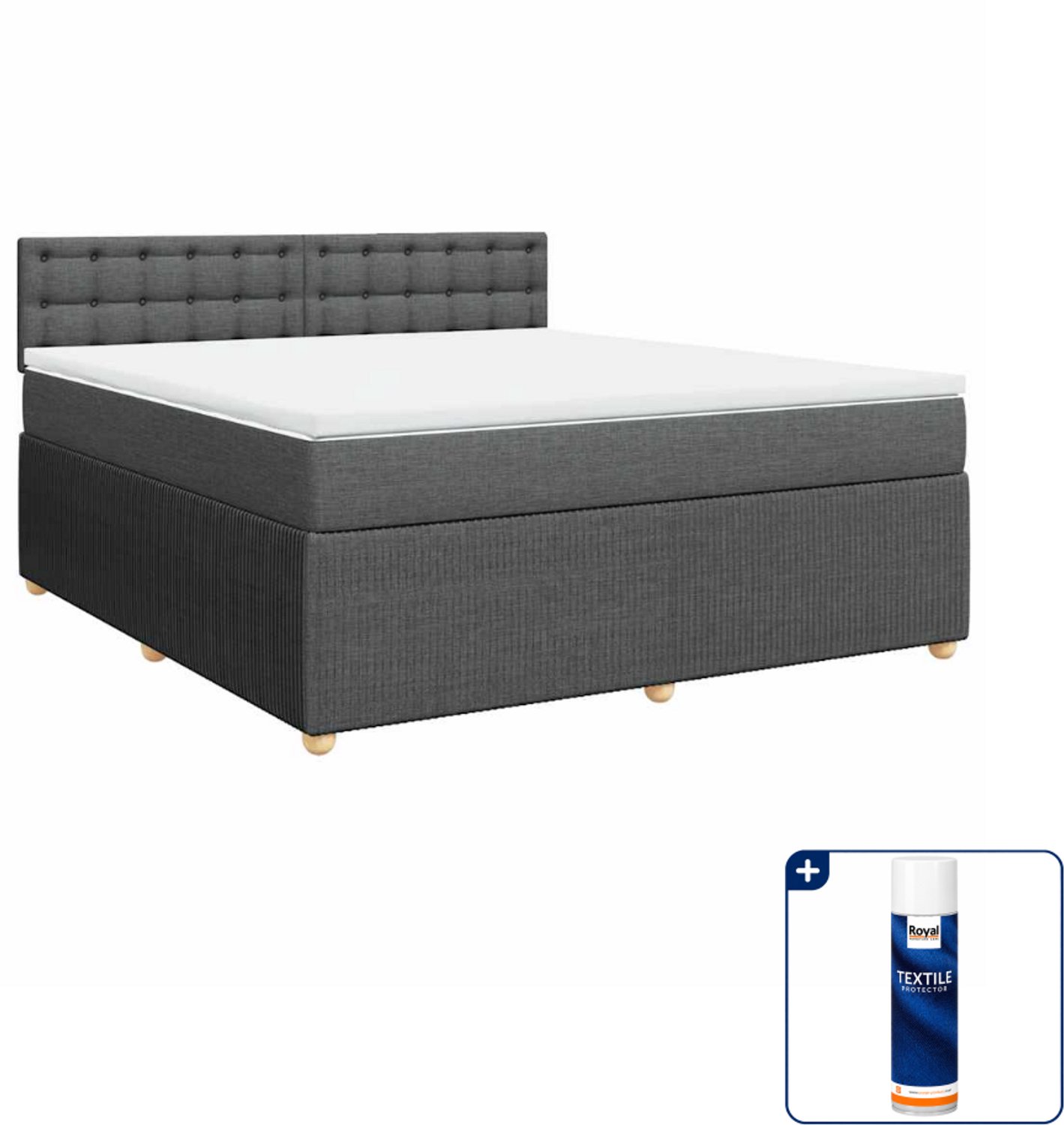 vidaXL Kingsize boxspring met matras - 180 x 200 cm - donkergrijs - Inclusief textielbeschermer 500 ml