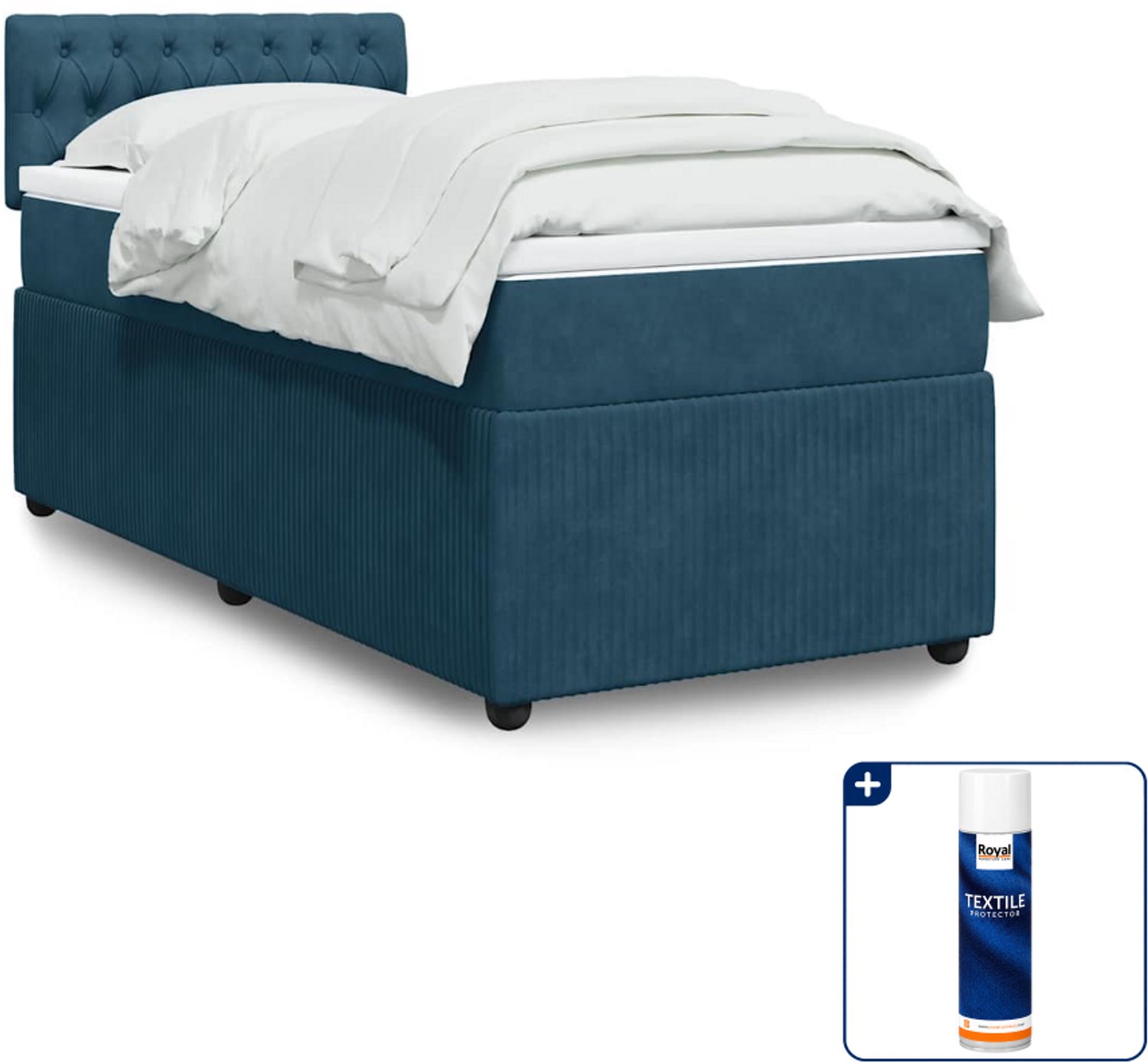 vidaXL boxspring met matras 90 x 200 cm - fluweel - blauw - Inclusief textielbeschermer 500 ml