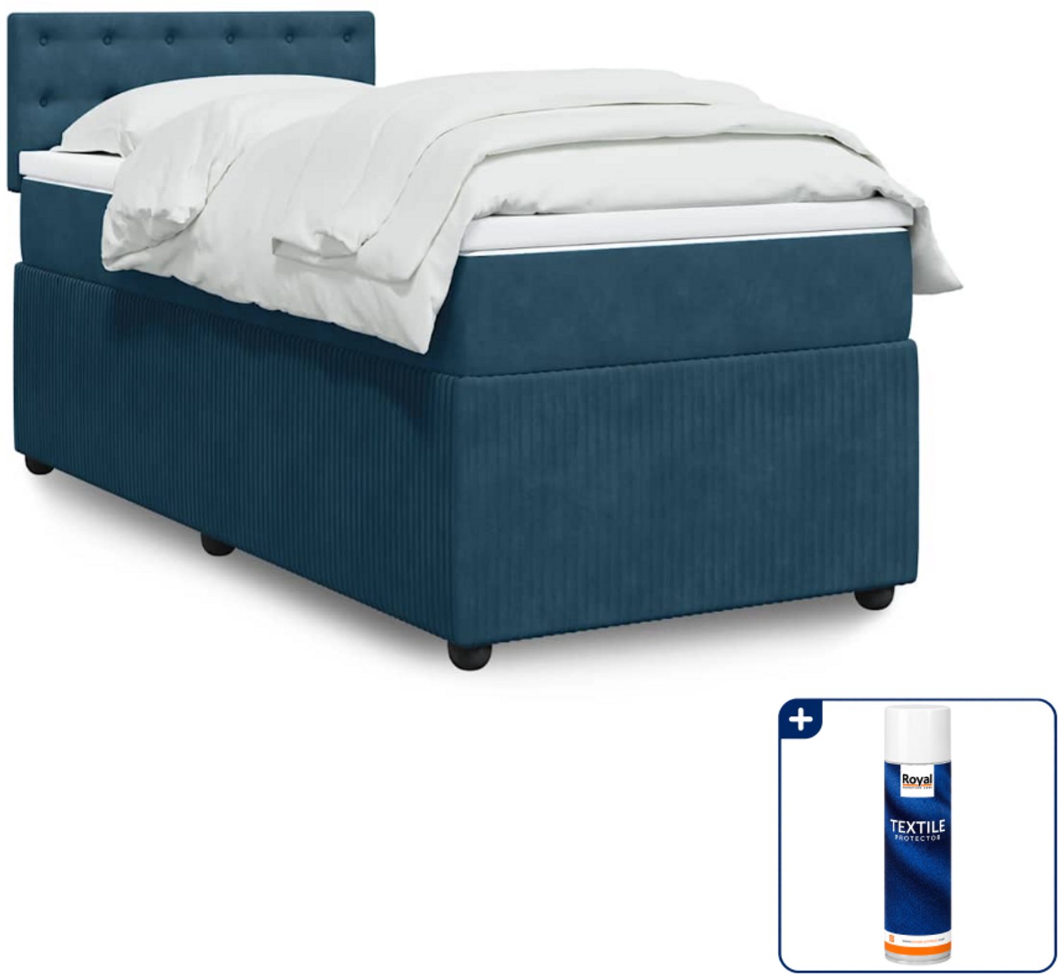 vidaXL boxspring met matras - 90 x 190 cm - fluweel - blauw - Inclusief textielbeschermer 500 ml