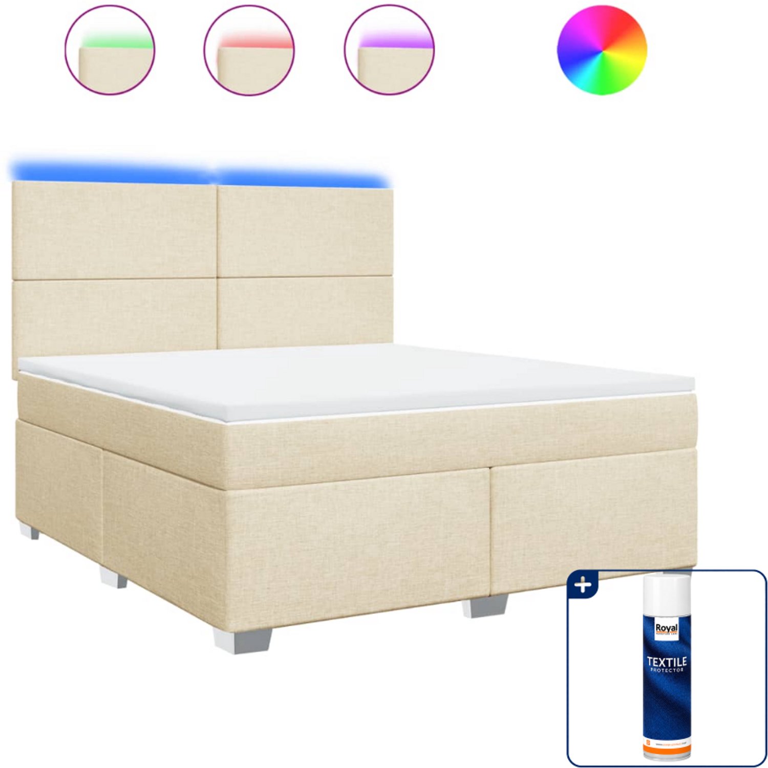 vidaXL Boxspring Kingsize - 180 x 200 cm - stof - crèmekleurig - Inclusief textielbeschermer 500 ml