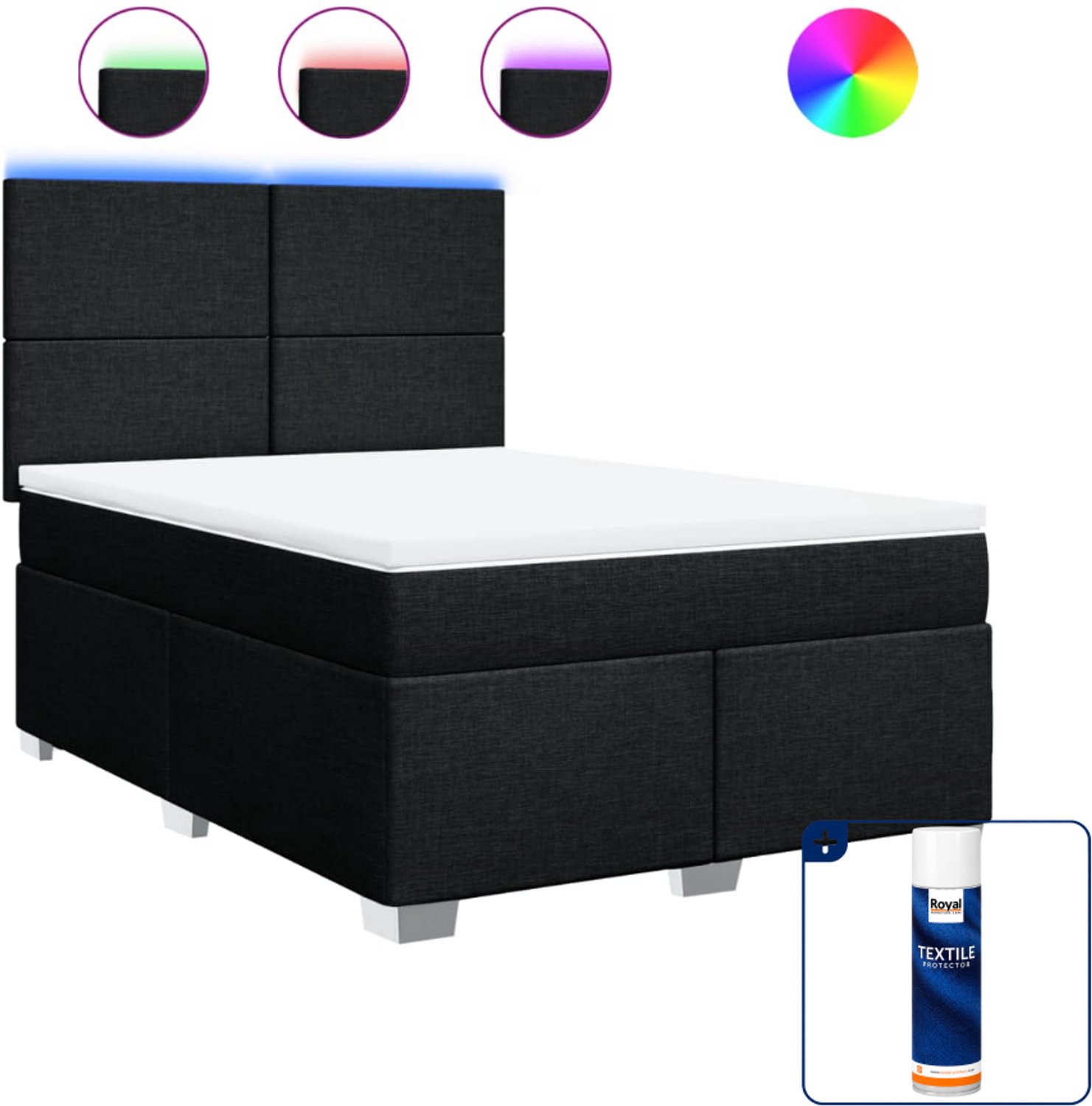 vidaXL Small double boxspring met matras - 140x200 cm - zwart - Inclusief textielbeschermer 500 ml