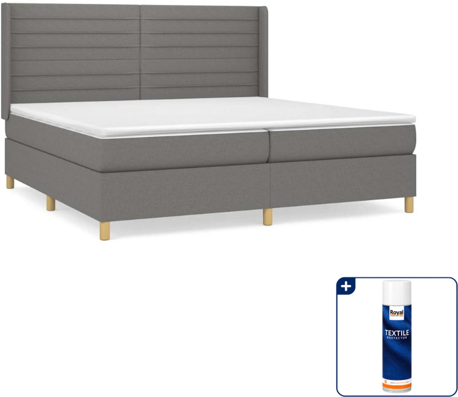 vidaXL boxspring - Super kingsize - 200 x 200 cm - donkergrijs - Inclusief textielbeschermer 500 ml