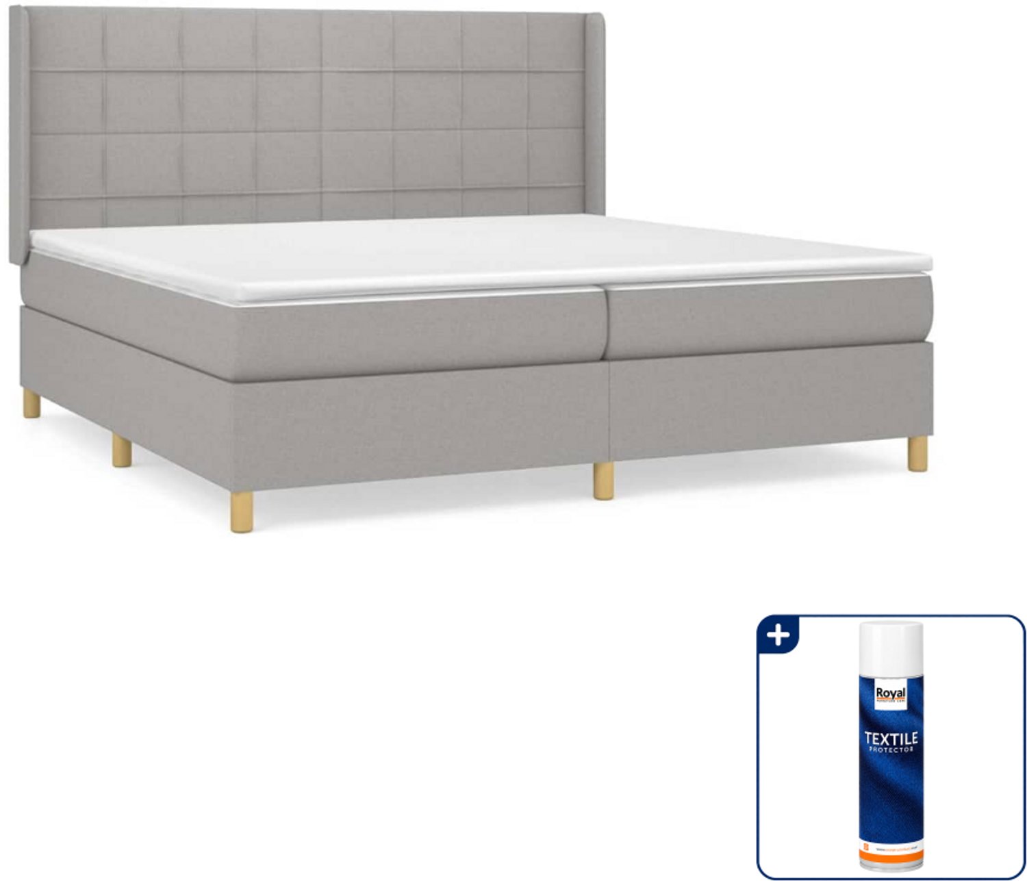 vidaXL boxspring met matras - super kingsize - 200 x 200 cm - lichtgrijs - Inclusief textielbeschermer 500 ml