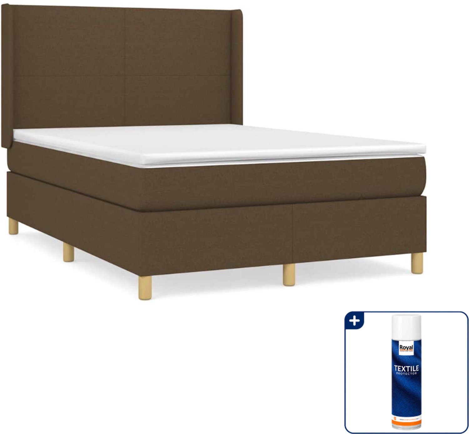 vidaXL boxspring - Small double - 140 x 200 cm - donkerbruin - Inclusief textielbeschermer 500 ml