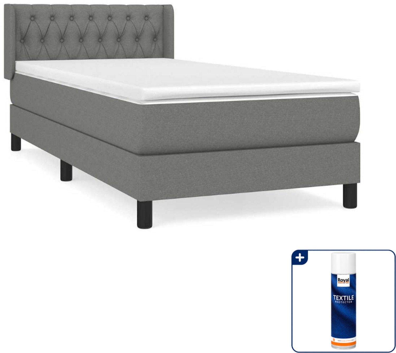 vidaXL Boxspring - 100 x 200 cm - stof - donkergrijs - Inclusief textielbeschermer 500 ml