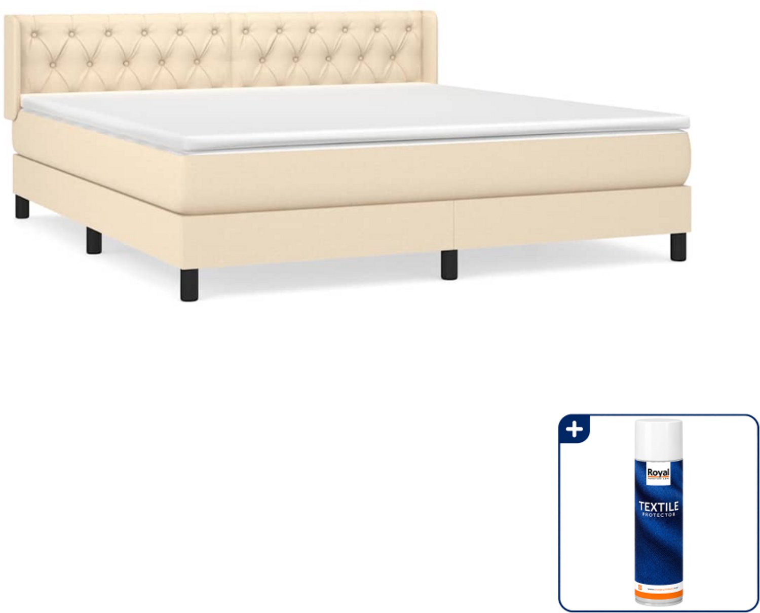 vidaXL boxspring met matras - Queensize - 160 x 200 cm - crème - Inclusief textielbeschermer 500 ml