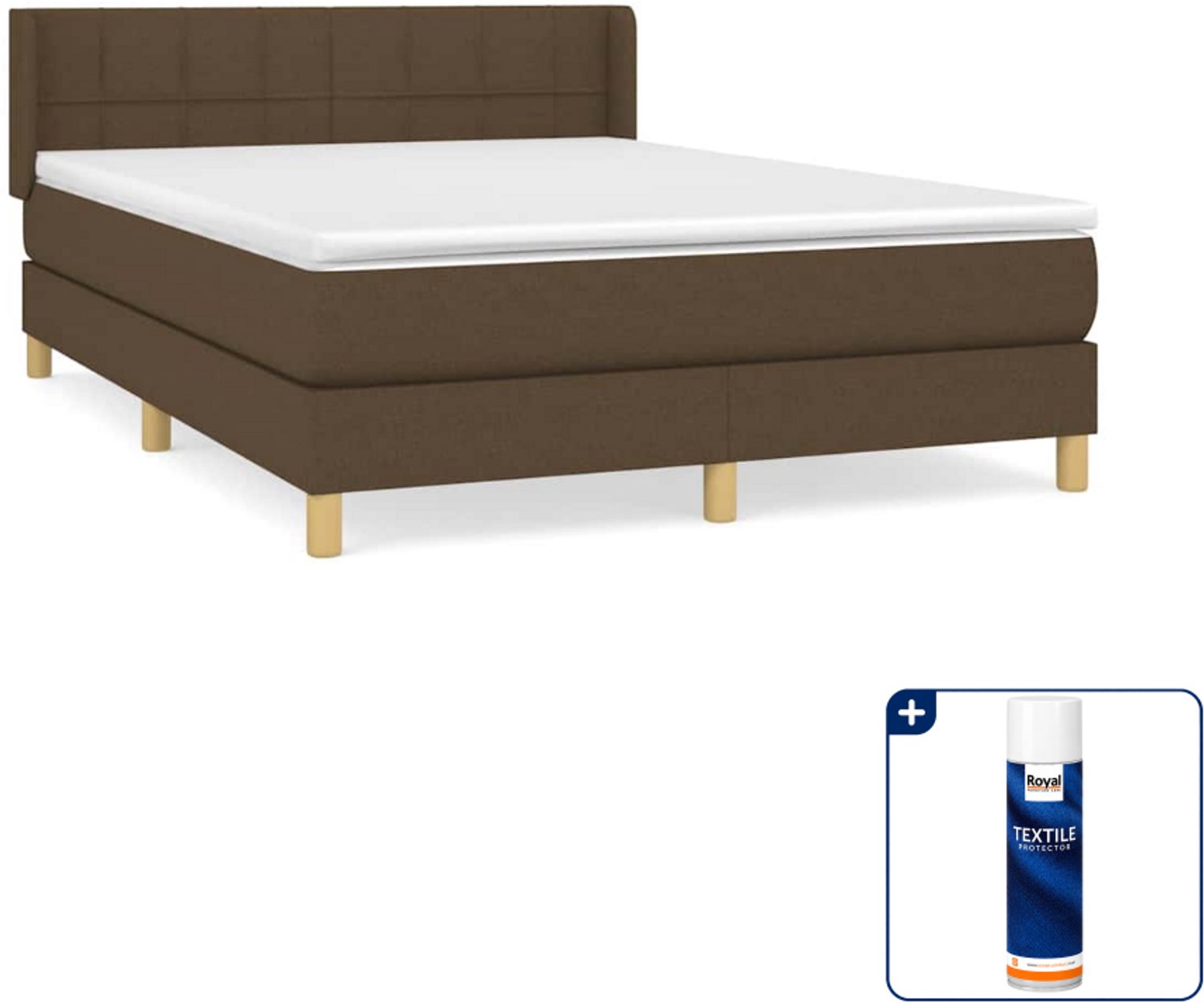 vidaXL boxspring met matras 140 x 190 cm - donkerbruin - Inclusief textielbeschermer 500 ml