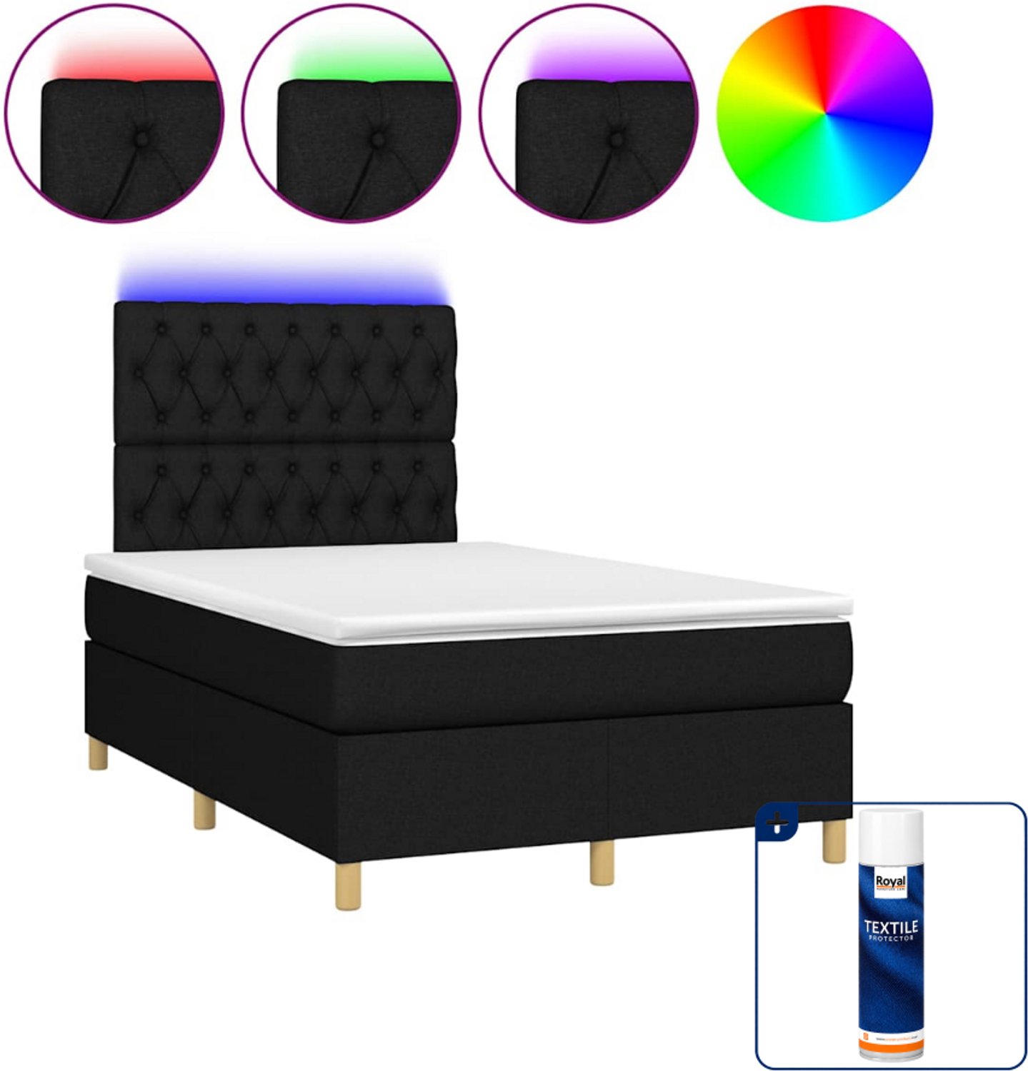 vidaXL boxspring met matras en LED - 120 x 200 cm - zwart - Inclusief textielbeschermer 500 ml