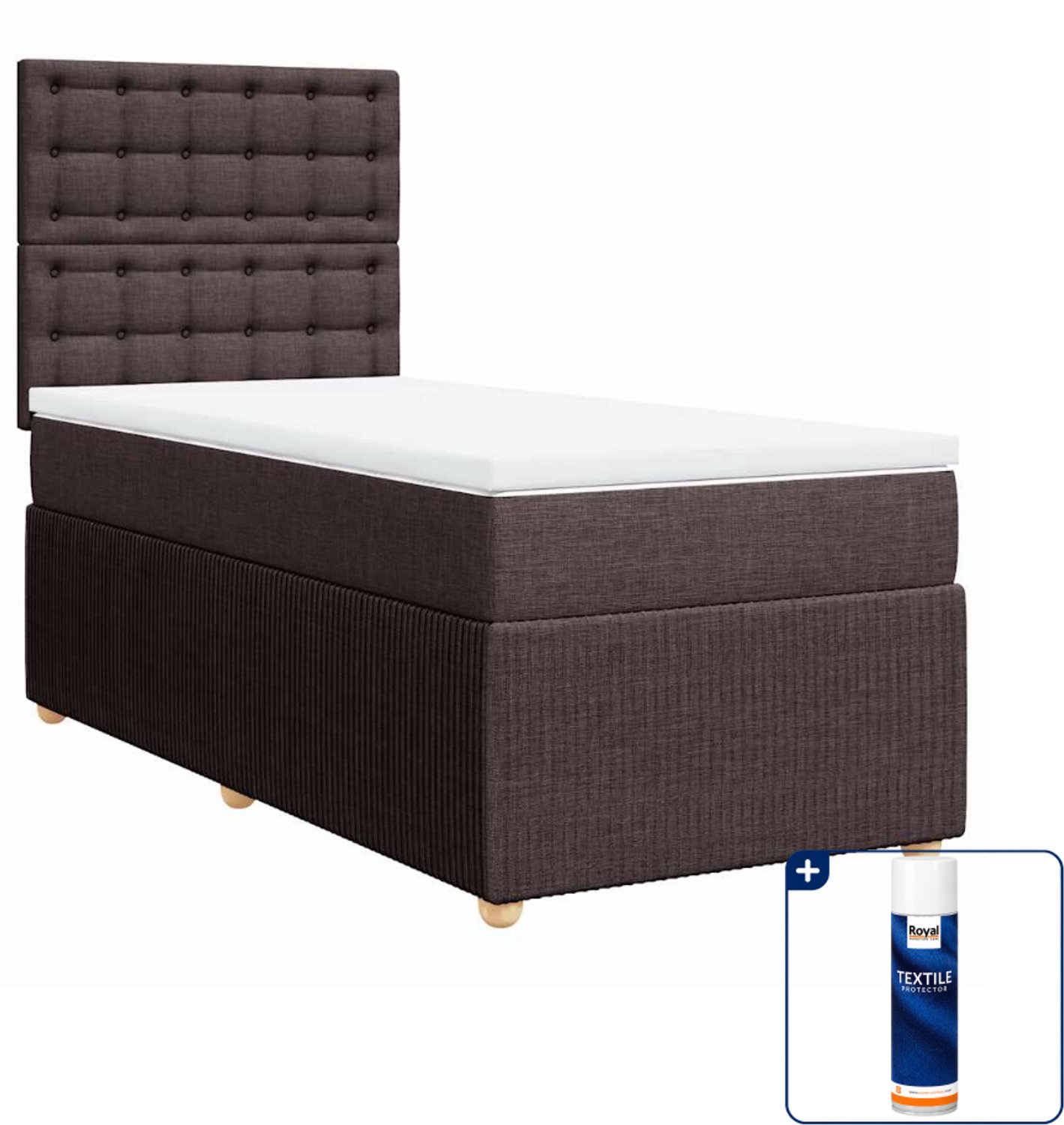 vidaXL boxspring met matras 90 x 190 cm - donkerbruin - Inclusief textielbeschermer 500 ml