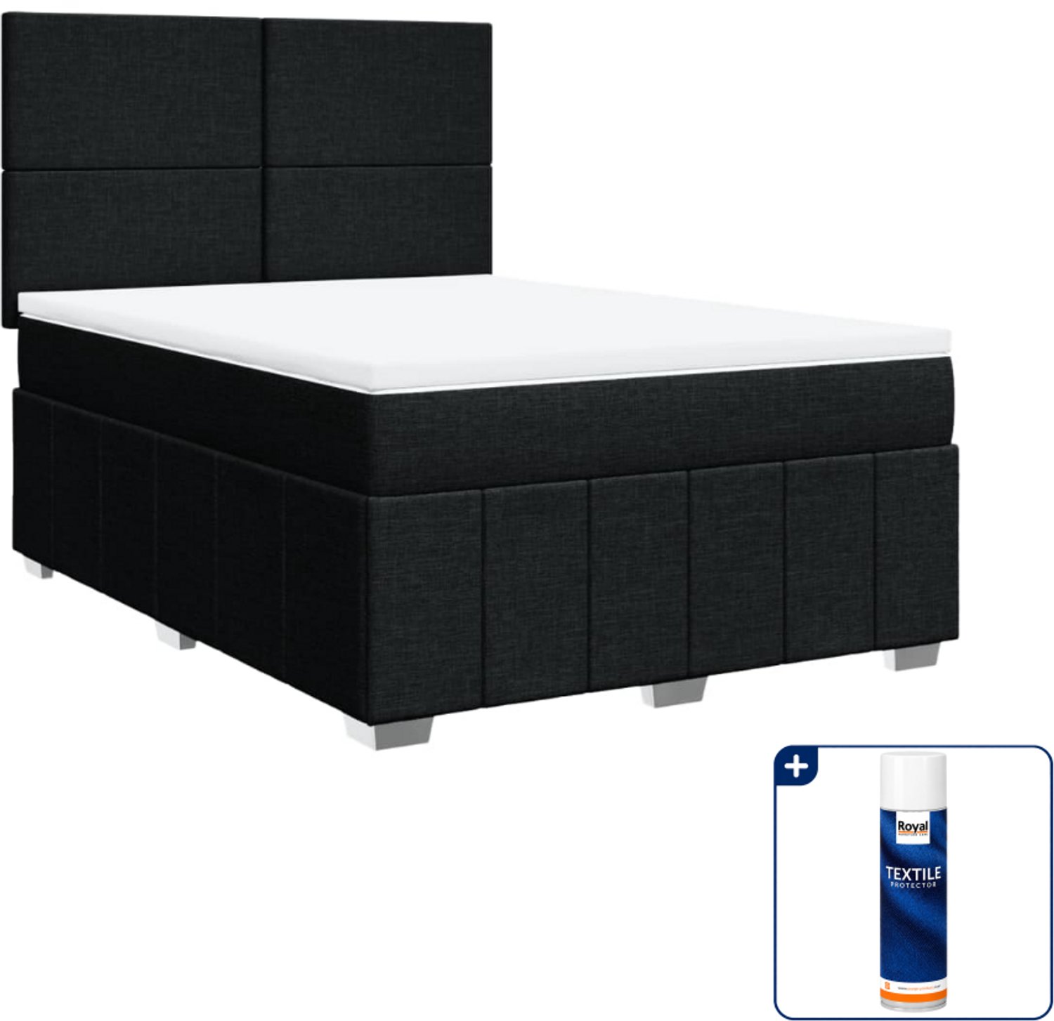 vidaXL Queensize boxspring met matras - 160 x 200 cm - zwart - Inclusief textielbeschermer 500 ml