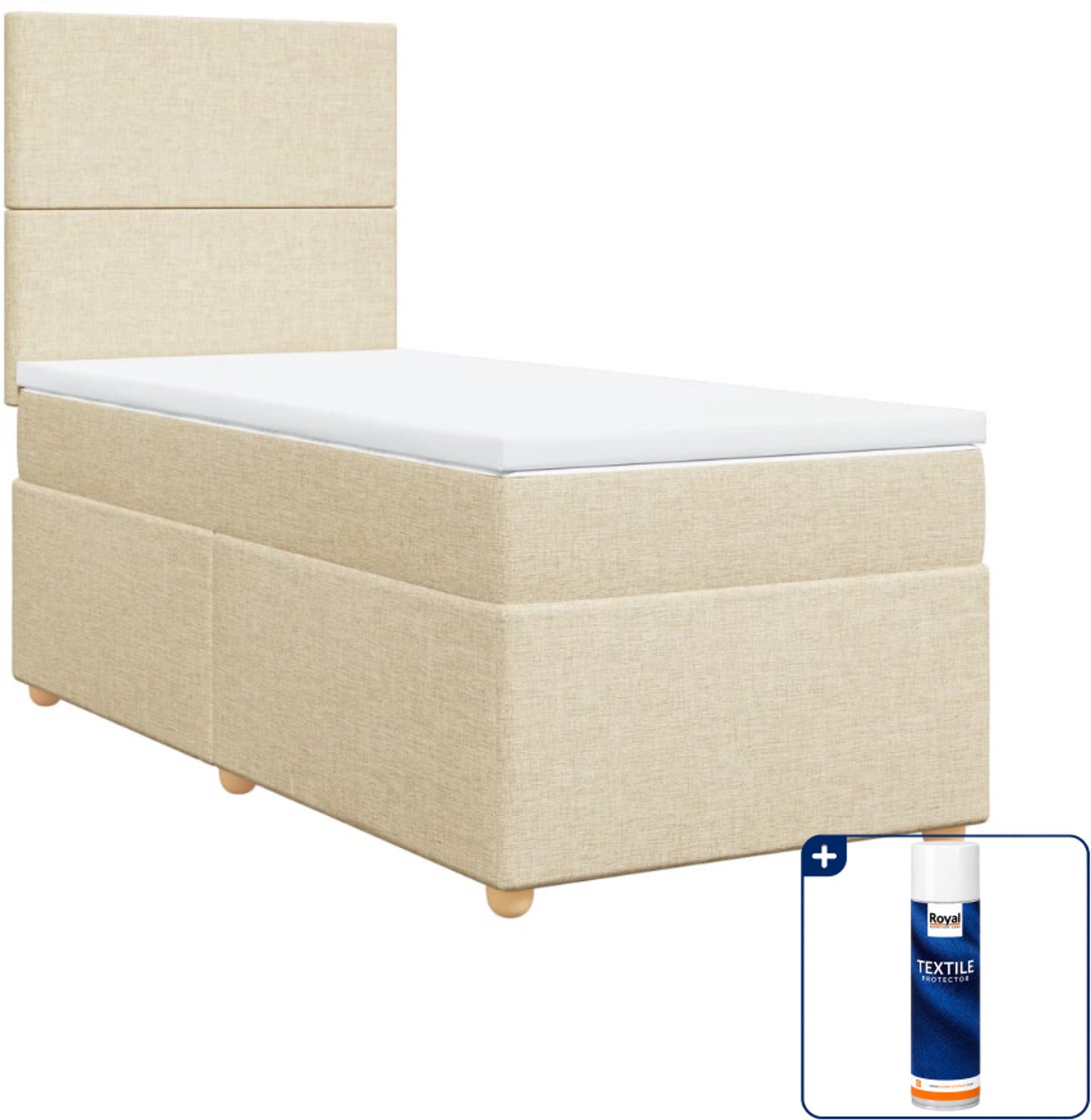 vidaXL boxspring met matras 90 x 190 cm - stof - crèmekleurig - Inclusief textielbeschermer 500 ml