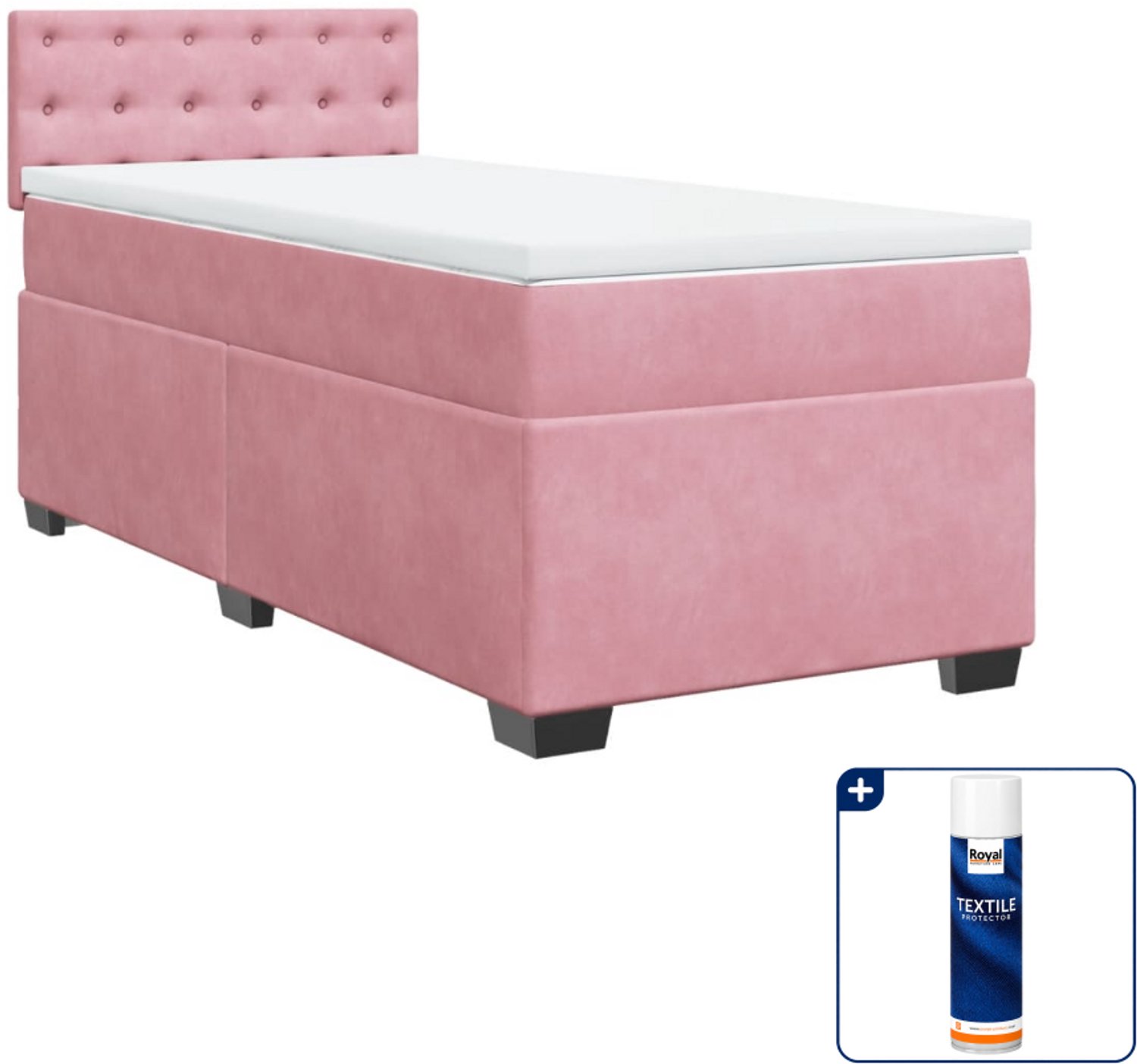 vidaXL Boxspring 90 x 190 cm - fluweel - roze - Inclusief textielbeschermer 500 ml