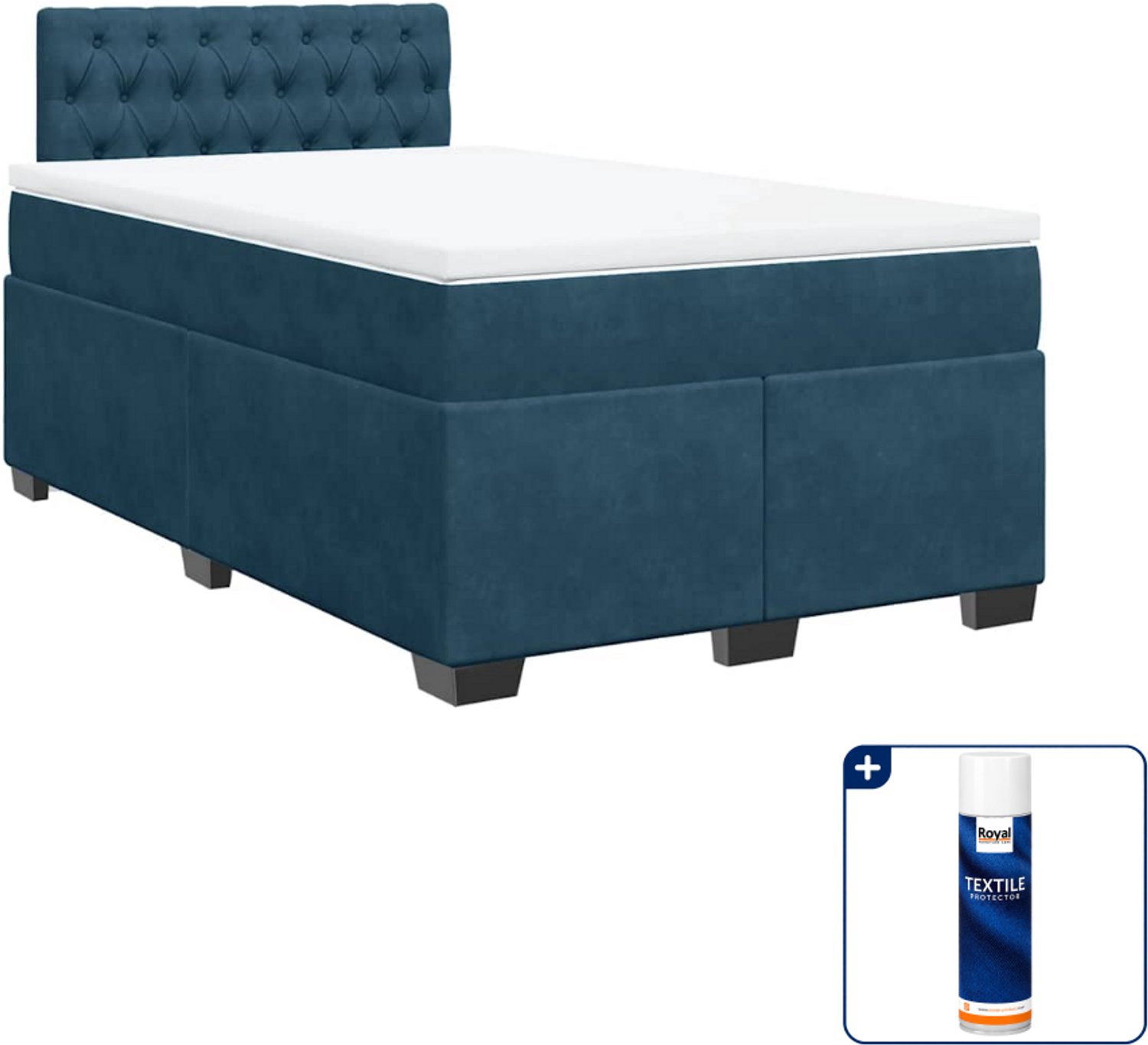 vidaXL boxspring met matras 120 x 200 cm - fluweel - donkerblauw - Inclusief textielbeschermer 500 ml