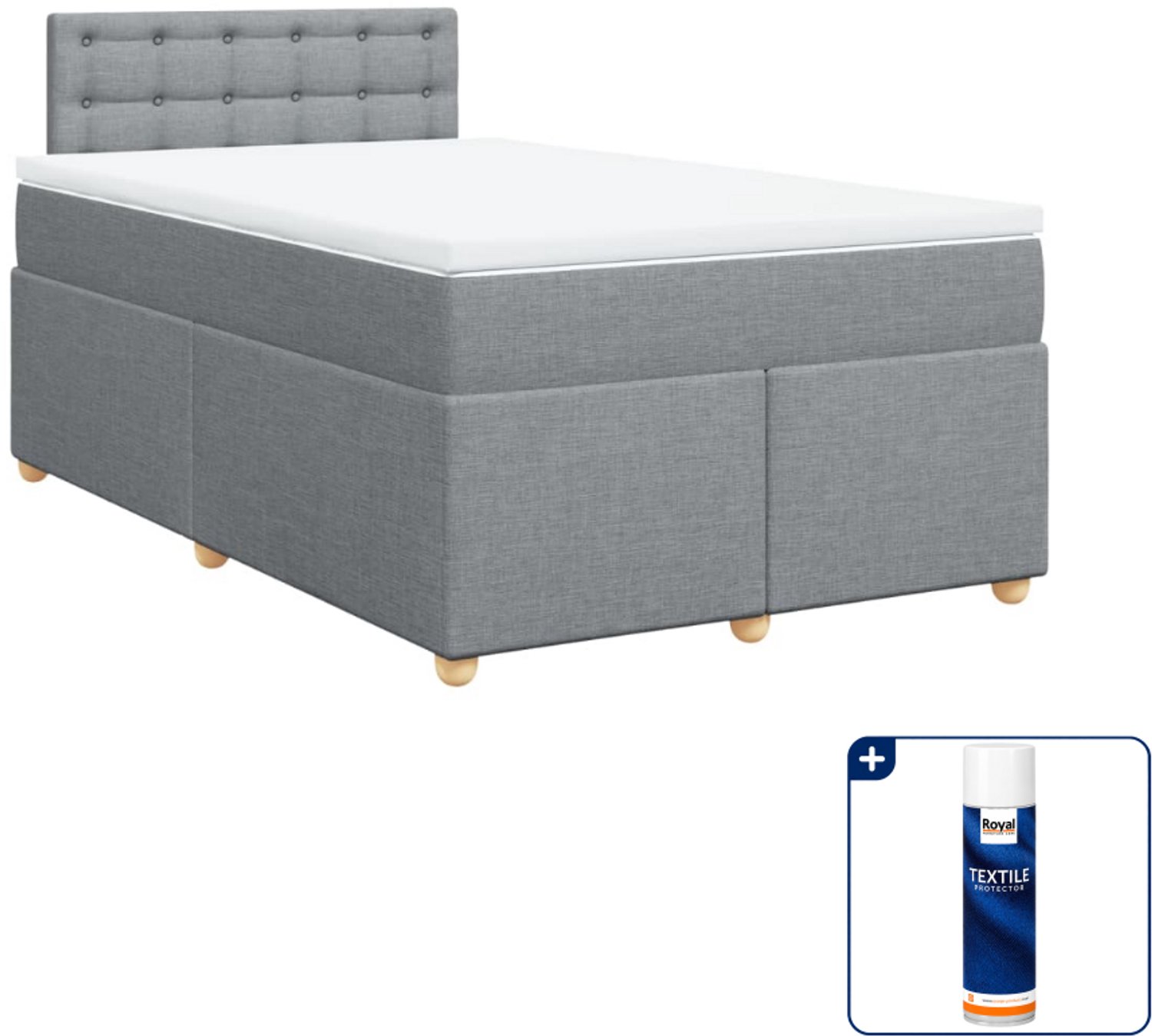 vidaXL boxspring met matras - 120 x 200 cm - stof - lichtgrijs - Inclusief textielbeschermer 500 ml