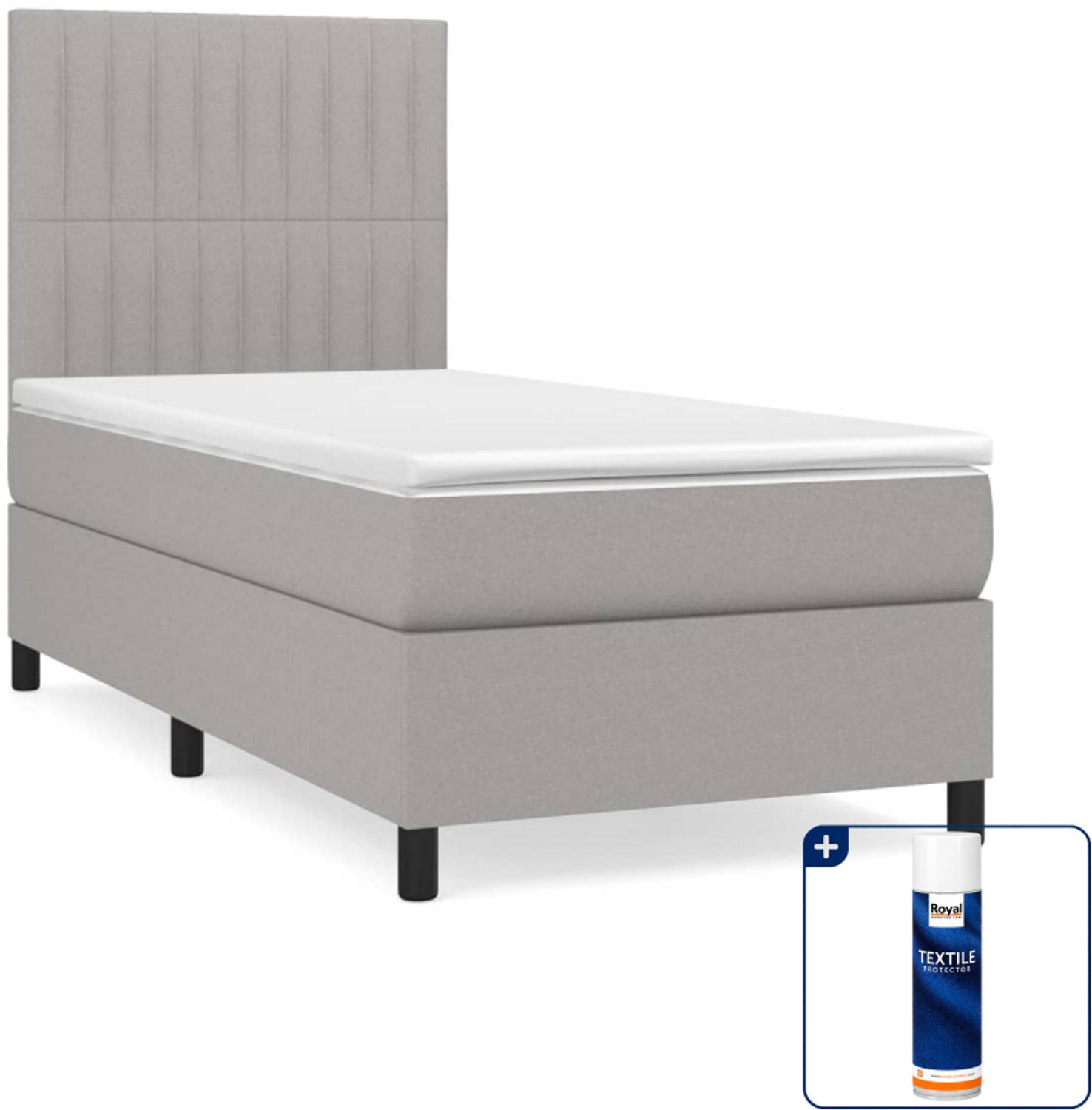 vidaXL boxspring met matras - 100 x 200 cm - stof - lichtgrijs - Inclusief textielbeschermer 500 ml