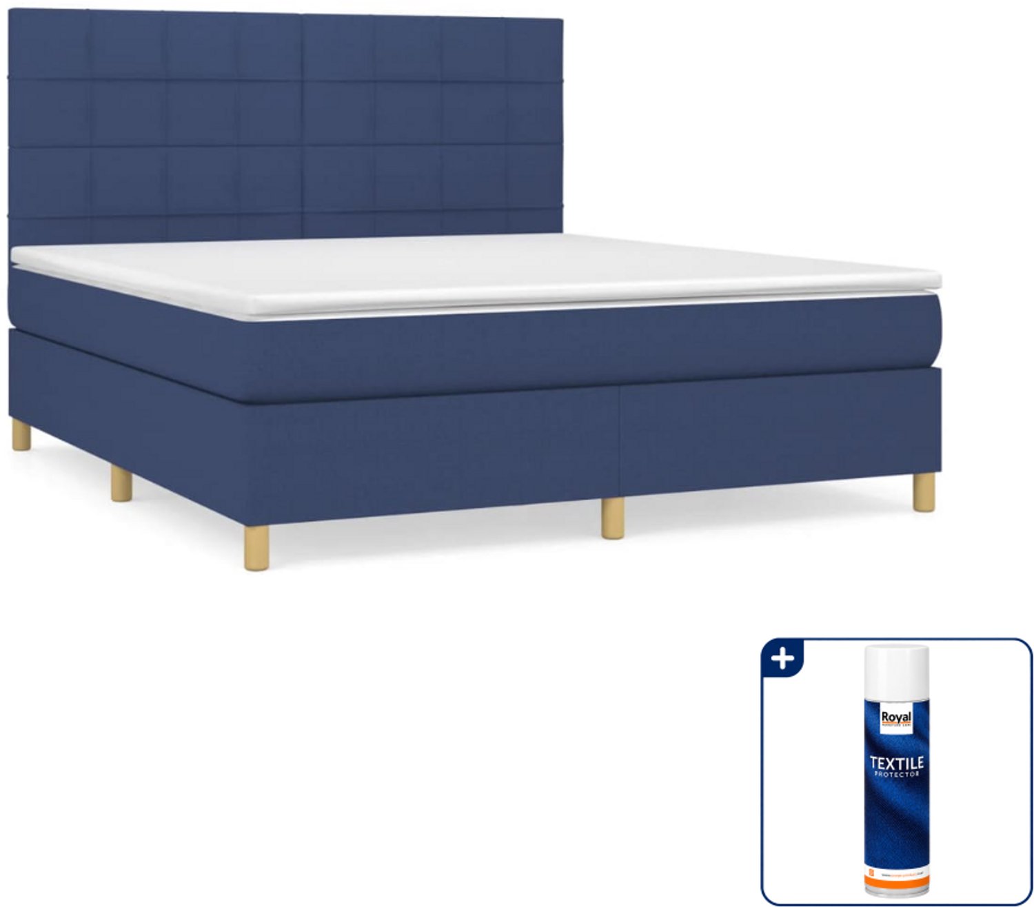 vidaXL boxspring met matras - Queensize - 160 x 200 cm - blauw - Inclusief textielbeschermer 500 ml