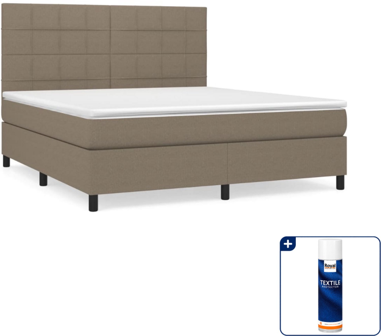 vidaXL boxspring Kingsize - 180 x 200 cm - stof - taupe - Inclusief textielbeschermer 500 ml